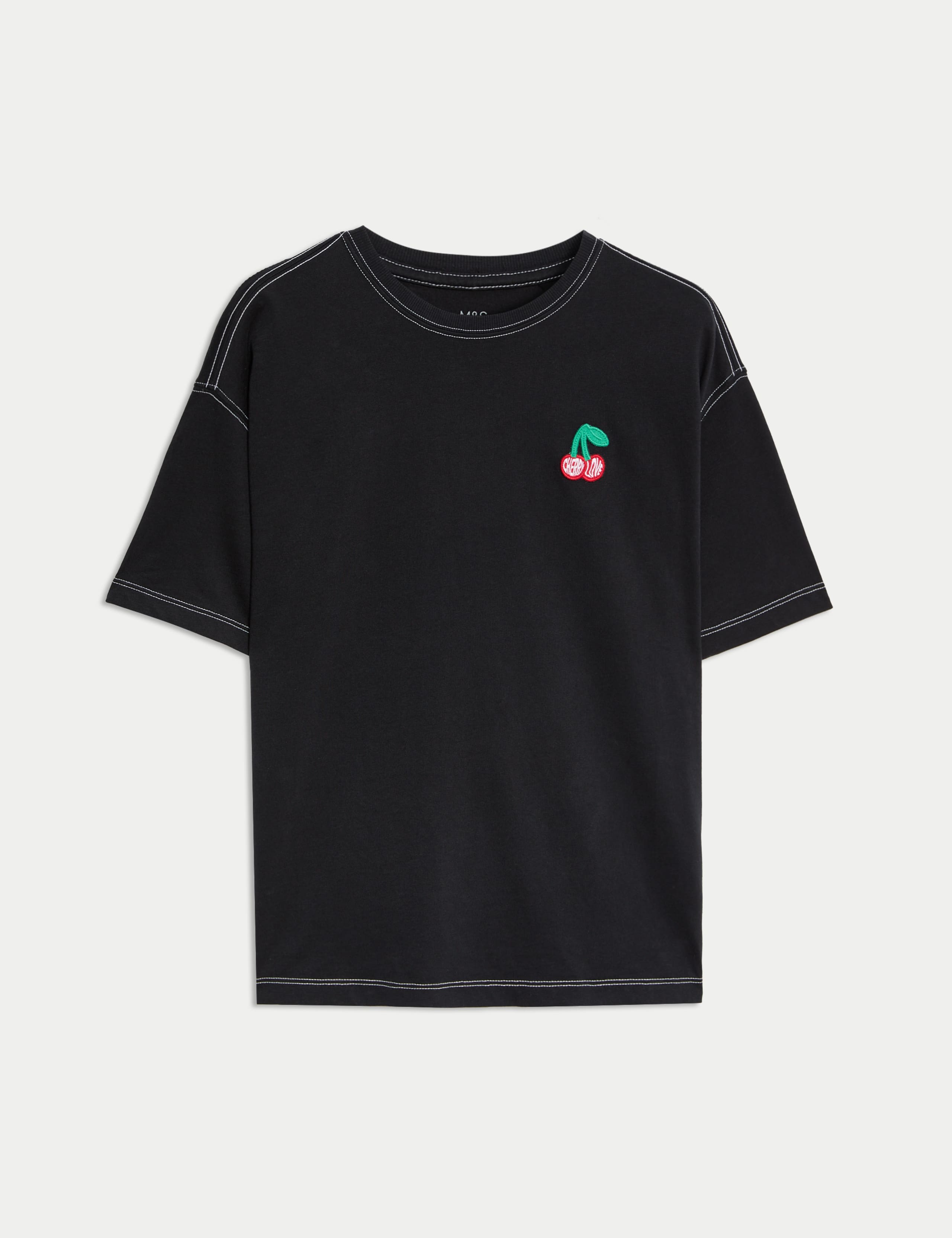 Pure Cotton Cherry Love Embroidered T-Shirt (2-16 Yrs)