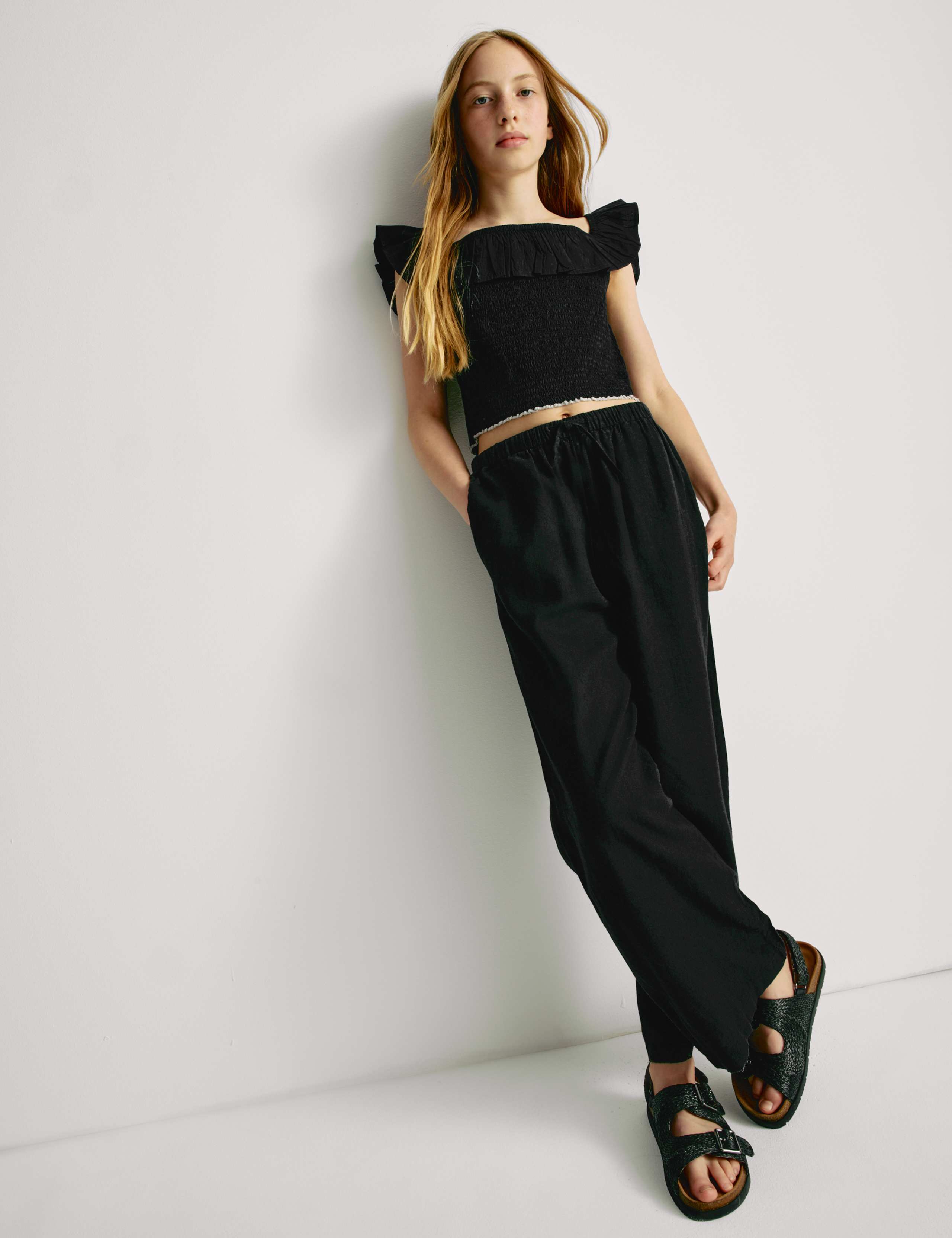 Wide Leg Linen Rich Trousers (6-16 Yrs)