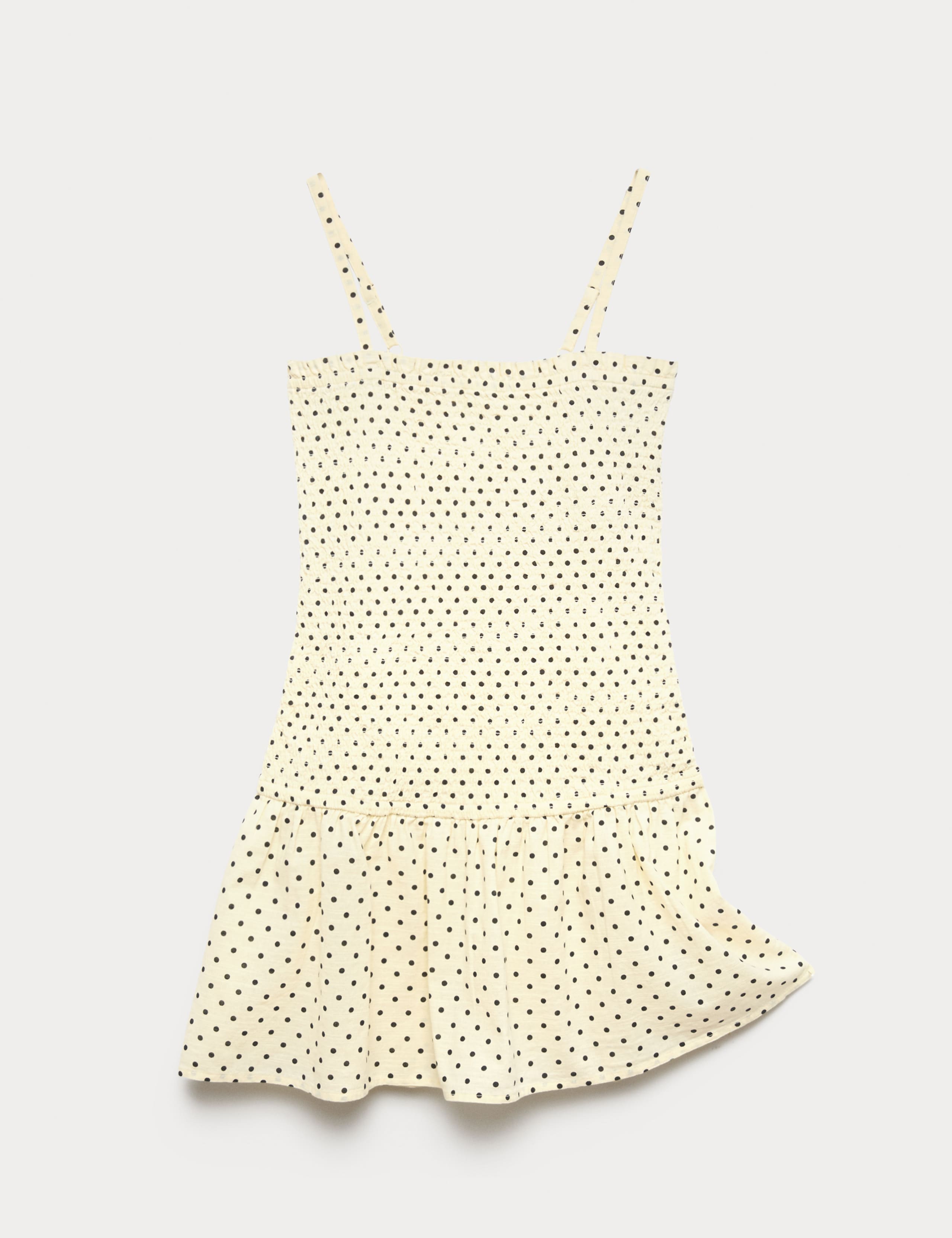 Pure Cotton Spot Print Shirred Dress (6-16 Yrs)