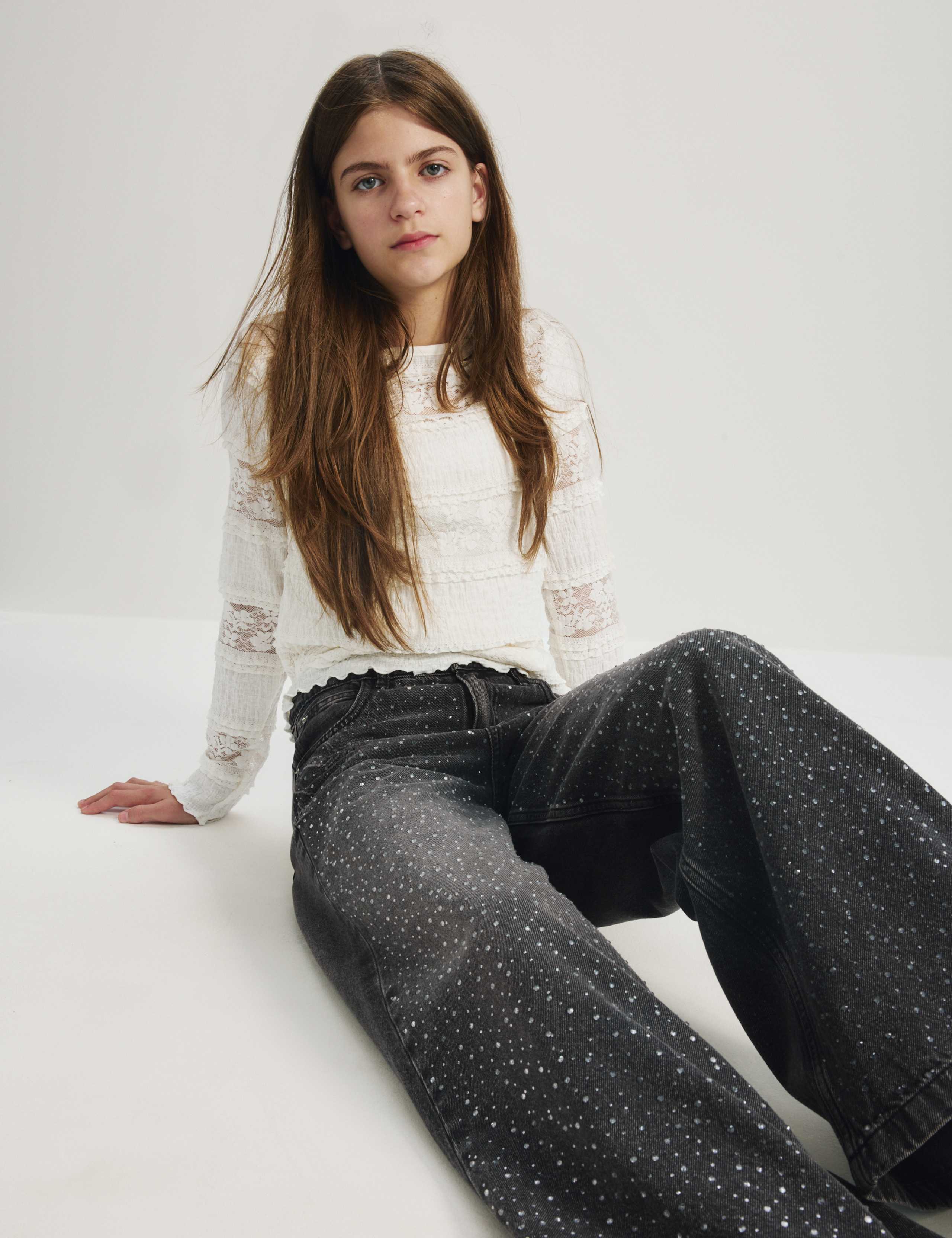 Diamanté Wide Leg Denim Jeans (6-16 Years)