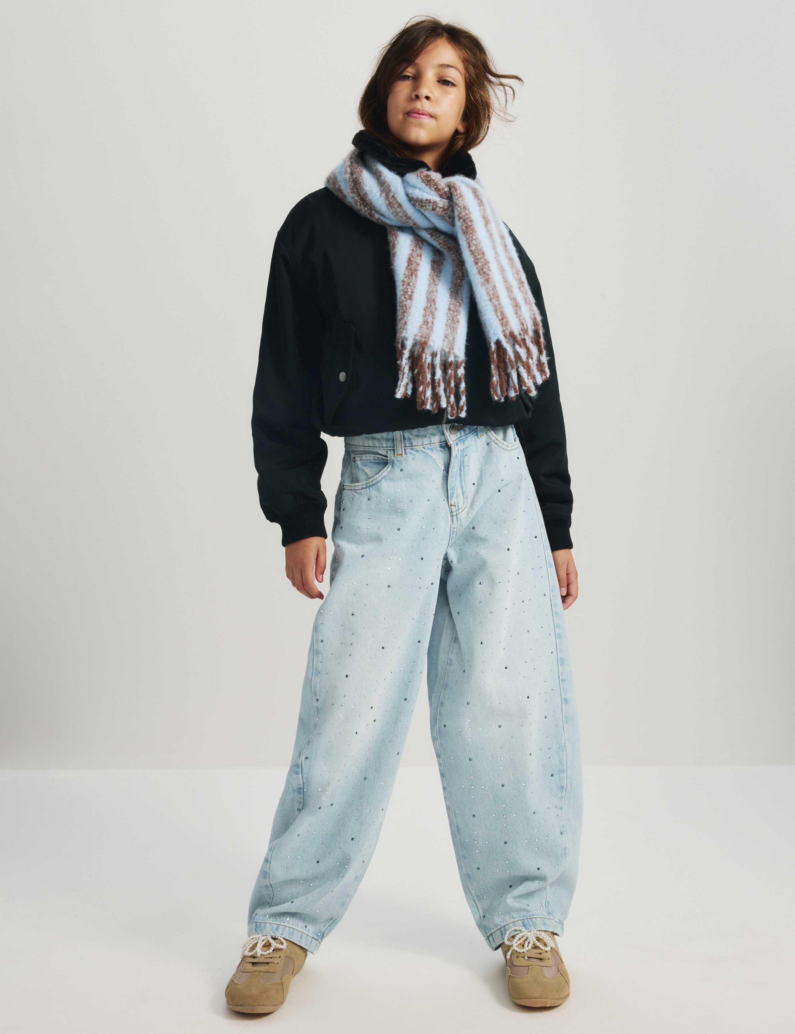 Denim Diamante Baggy Barrel Jeans (6-16 Yrs)