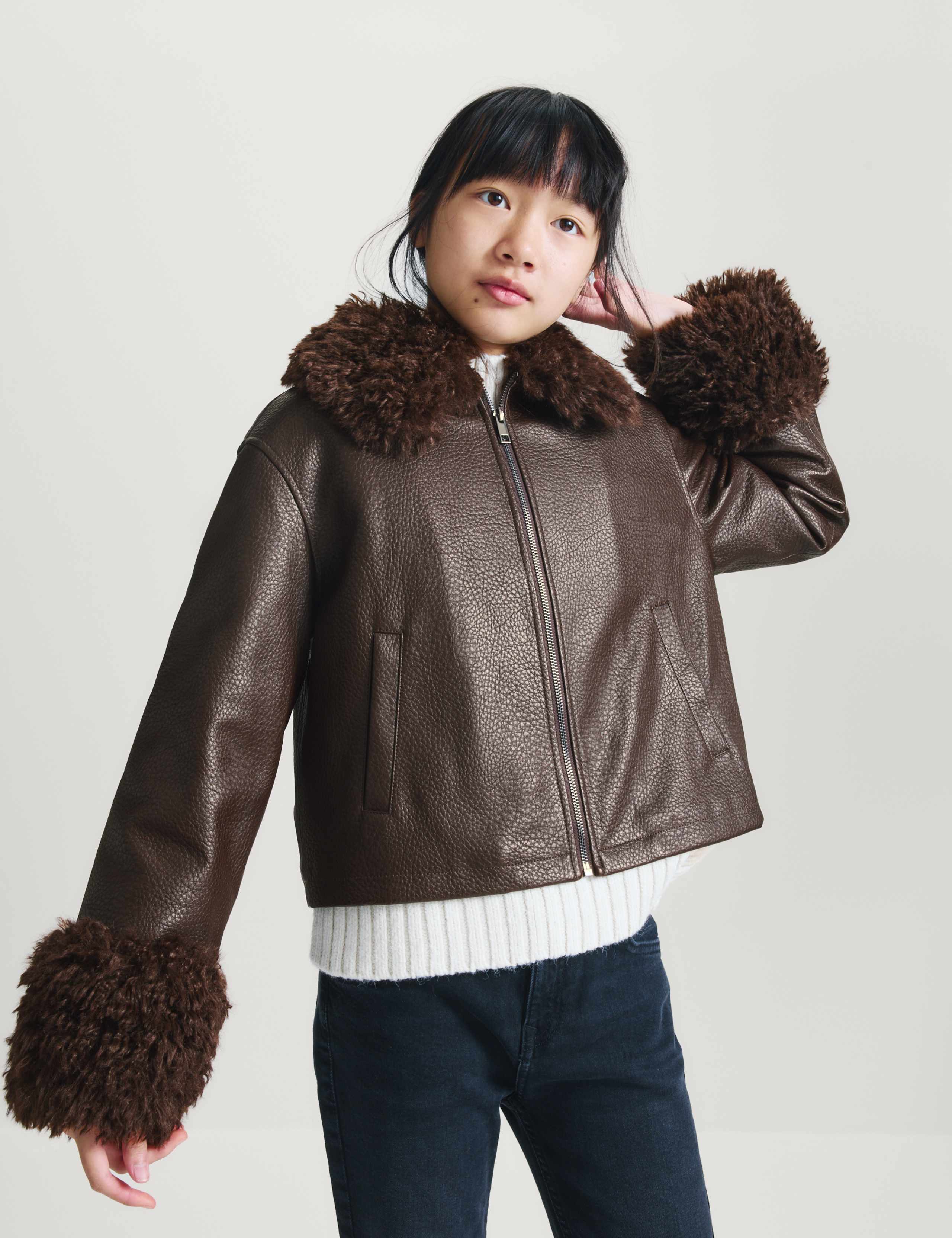 Padded Faux Fur Trim Jacket