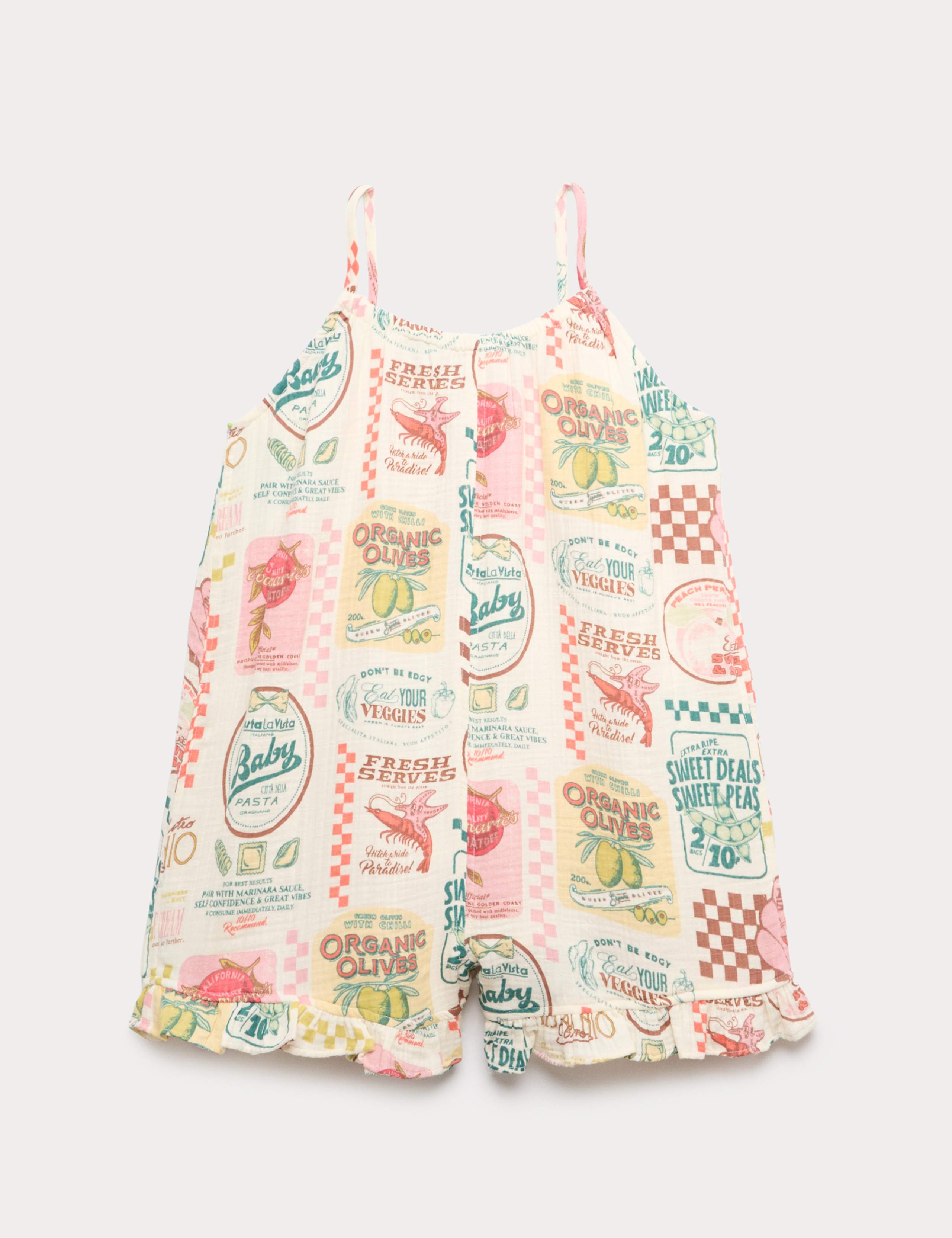 Pure Cotton Grocery Ruffle Hem Playsuit (6-16 Yrs)