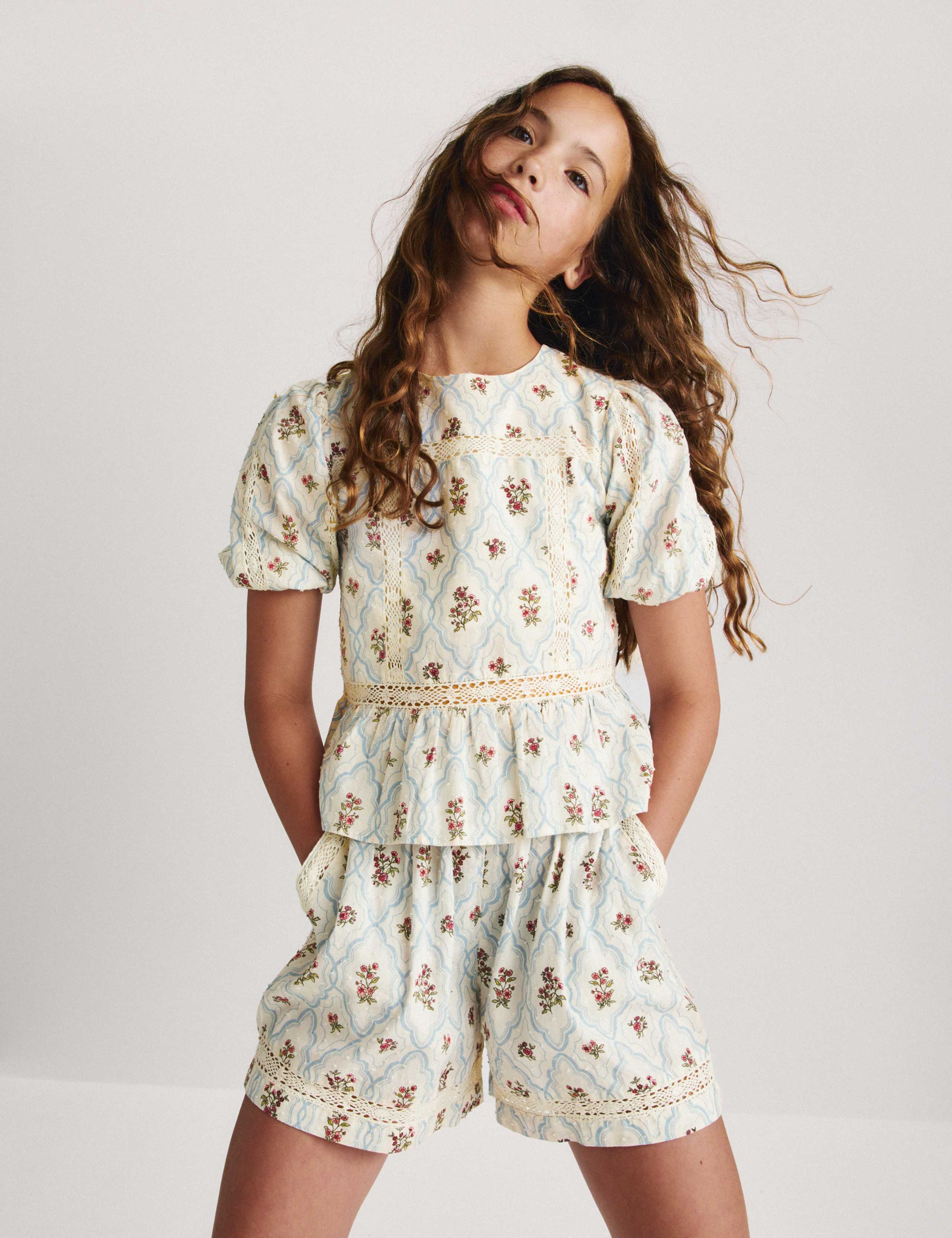 2 Piece Pure Cotton Floral Lace Trim Outfit (6-16 Yrs)