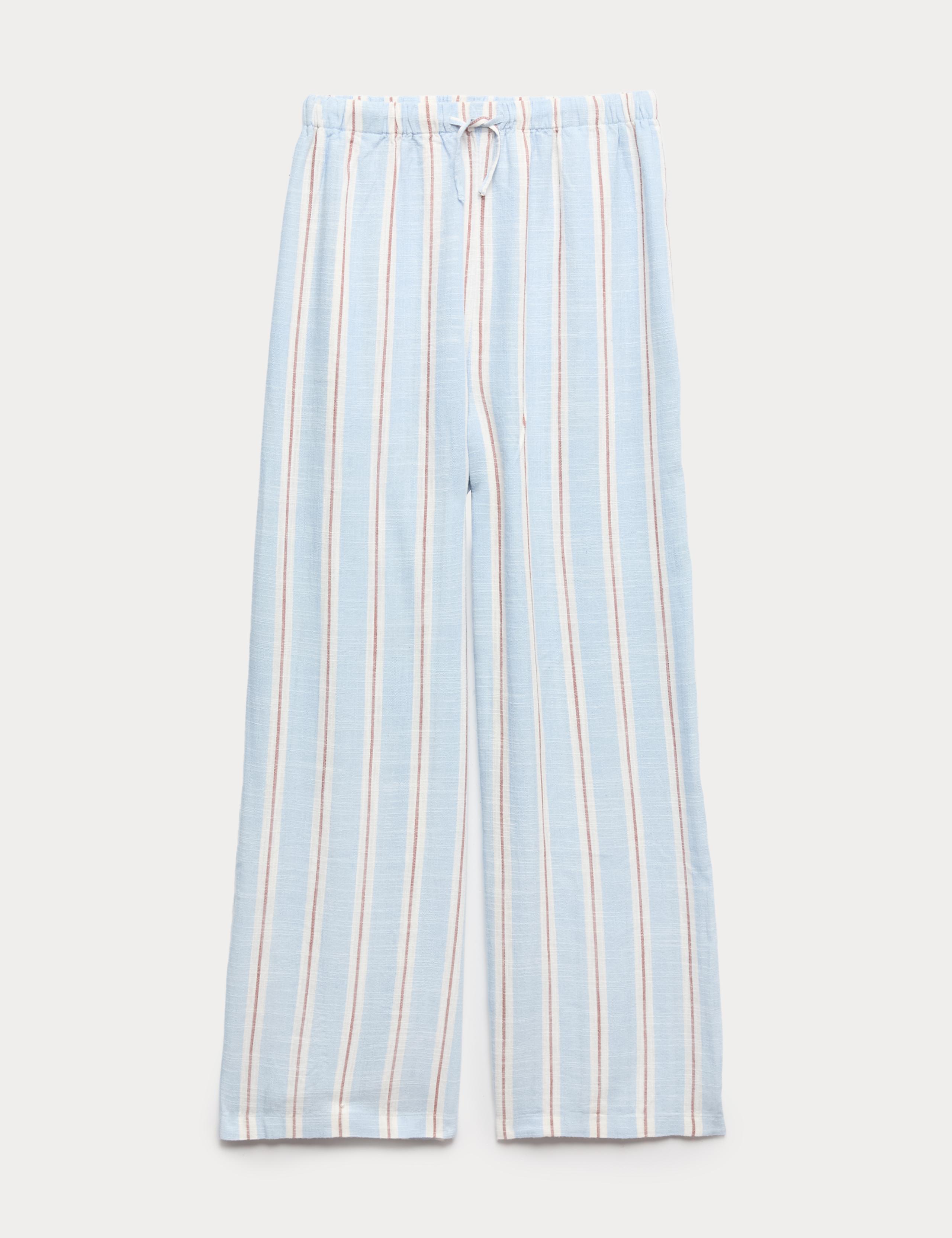 Linen Blend Striped Wide Leg Trousers (6-16 Yrs)