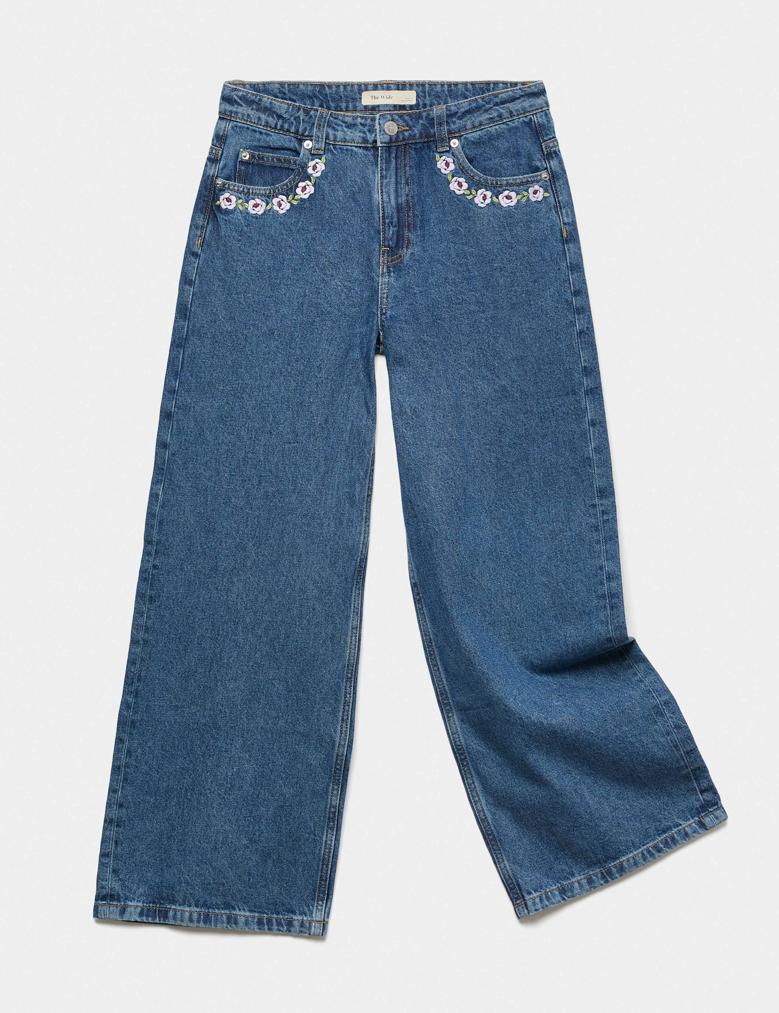 Embroidered Pocket Wide Leg Denim Jeans (6-16 Yrs)
