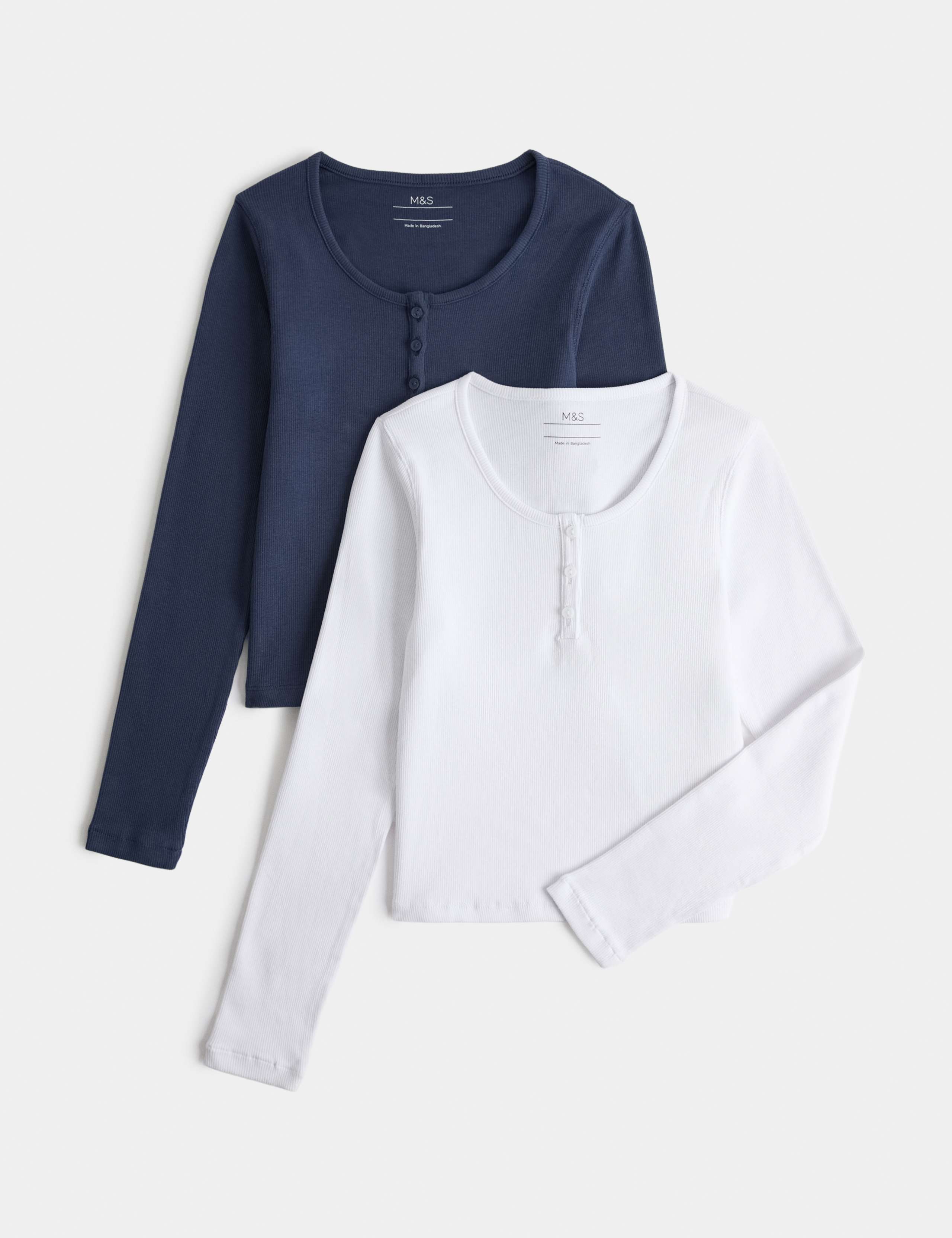 2 Pack Cotton Rich Henley Tops (6-16 Yrs)