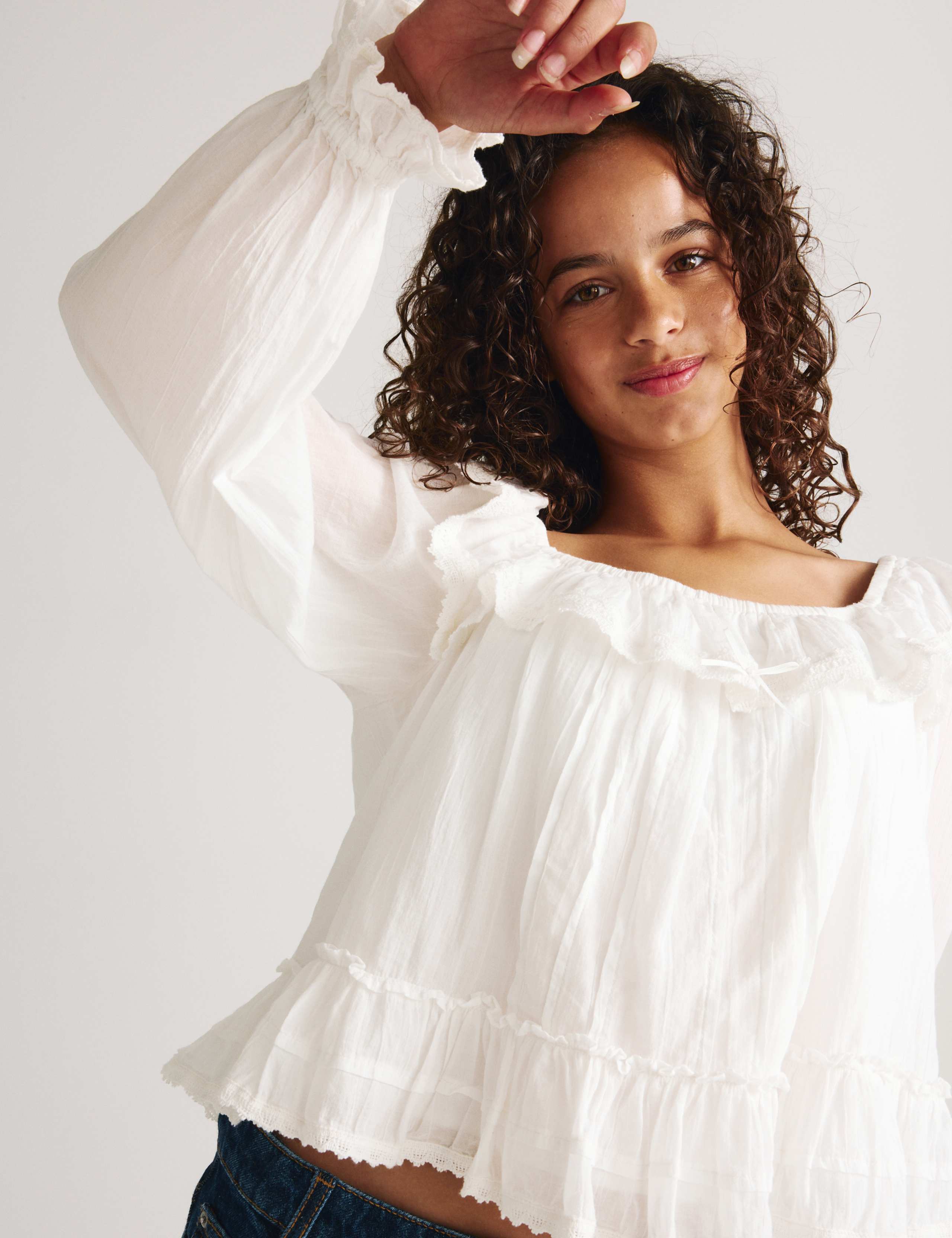 Pure Cotton Lace Trim Top (6-16 Yrs)