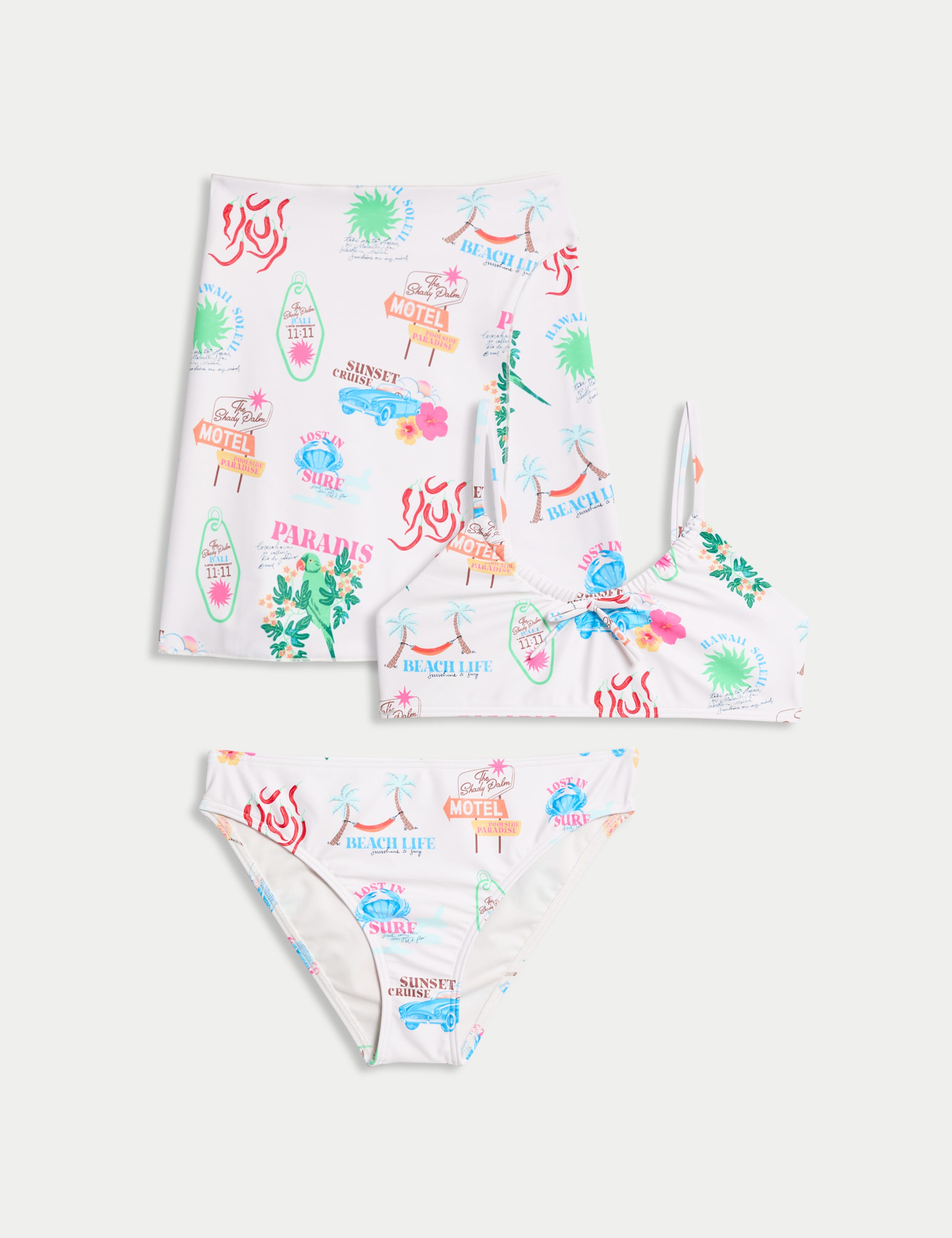 3pc Tropical Bikini with Sarong (6-16 Yrs)