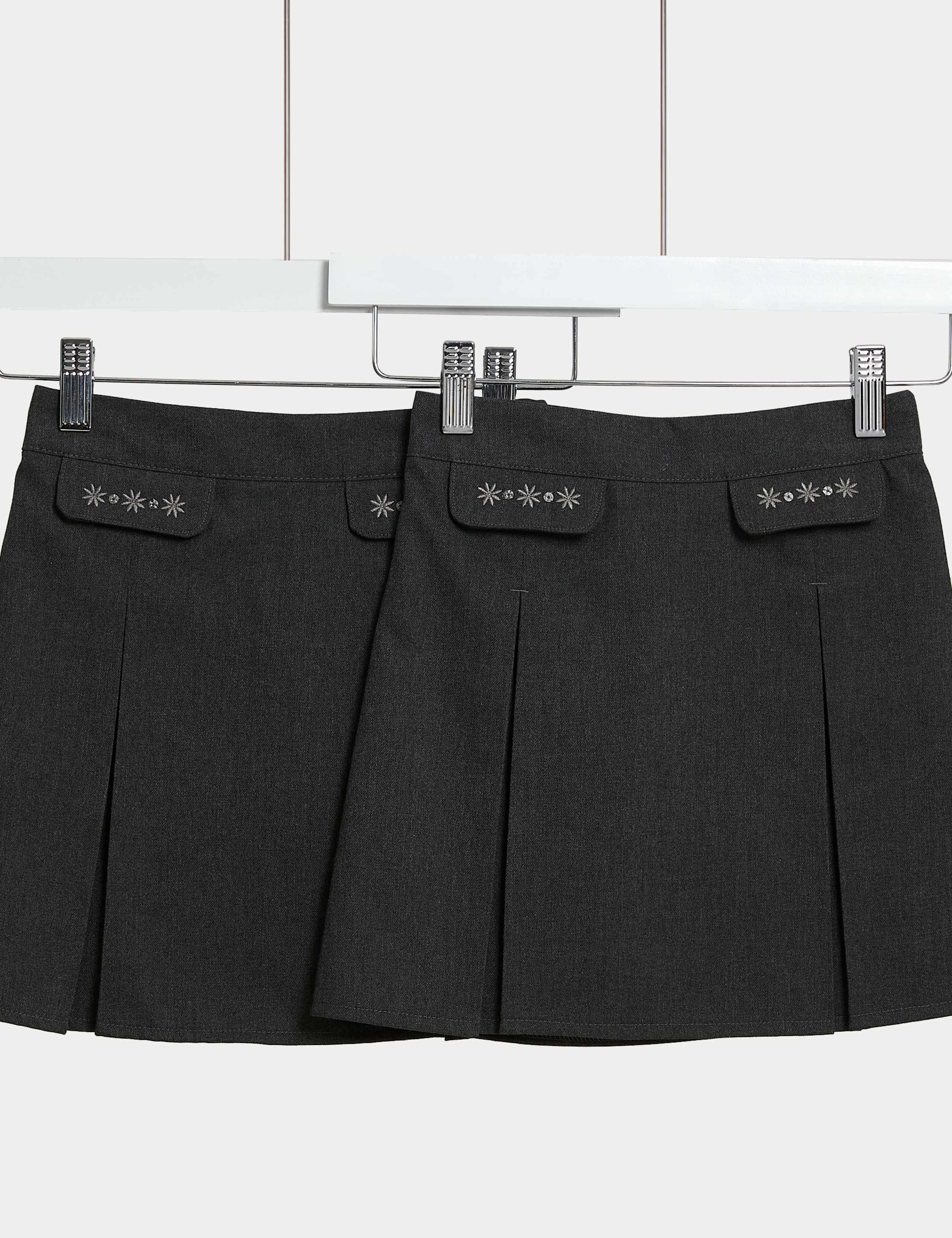 2 Pack Girls' Embroidered School Skirts (2-18 Yrs)