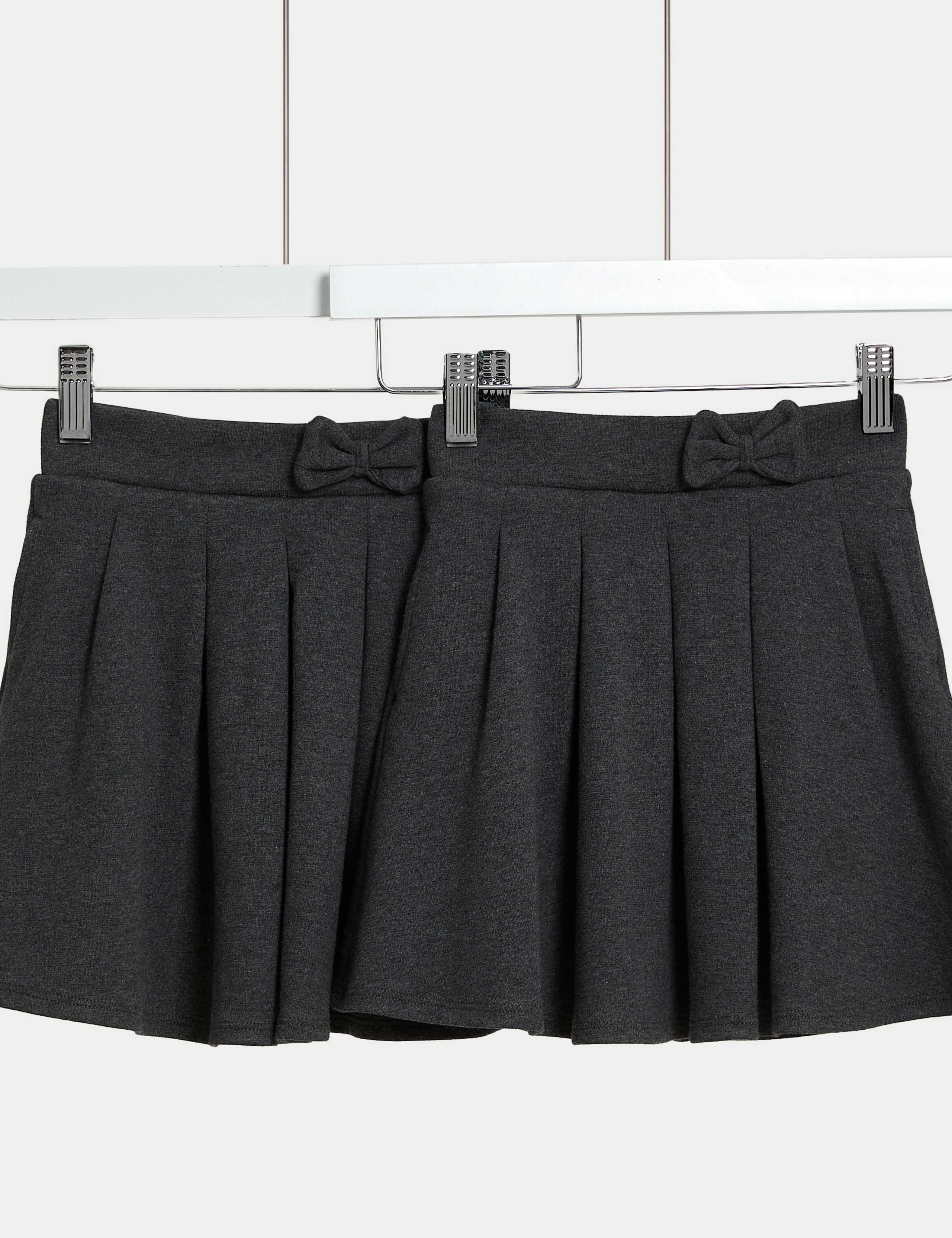 2 Pack Girls' Jersey Bow School Skirts (2-14 Yrs)