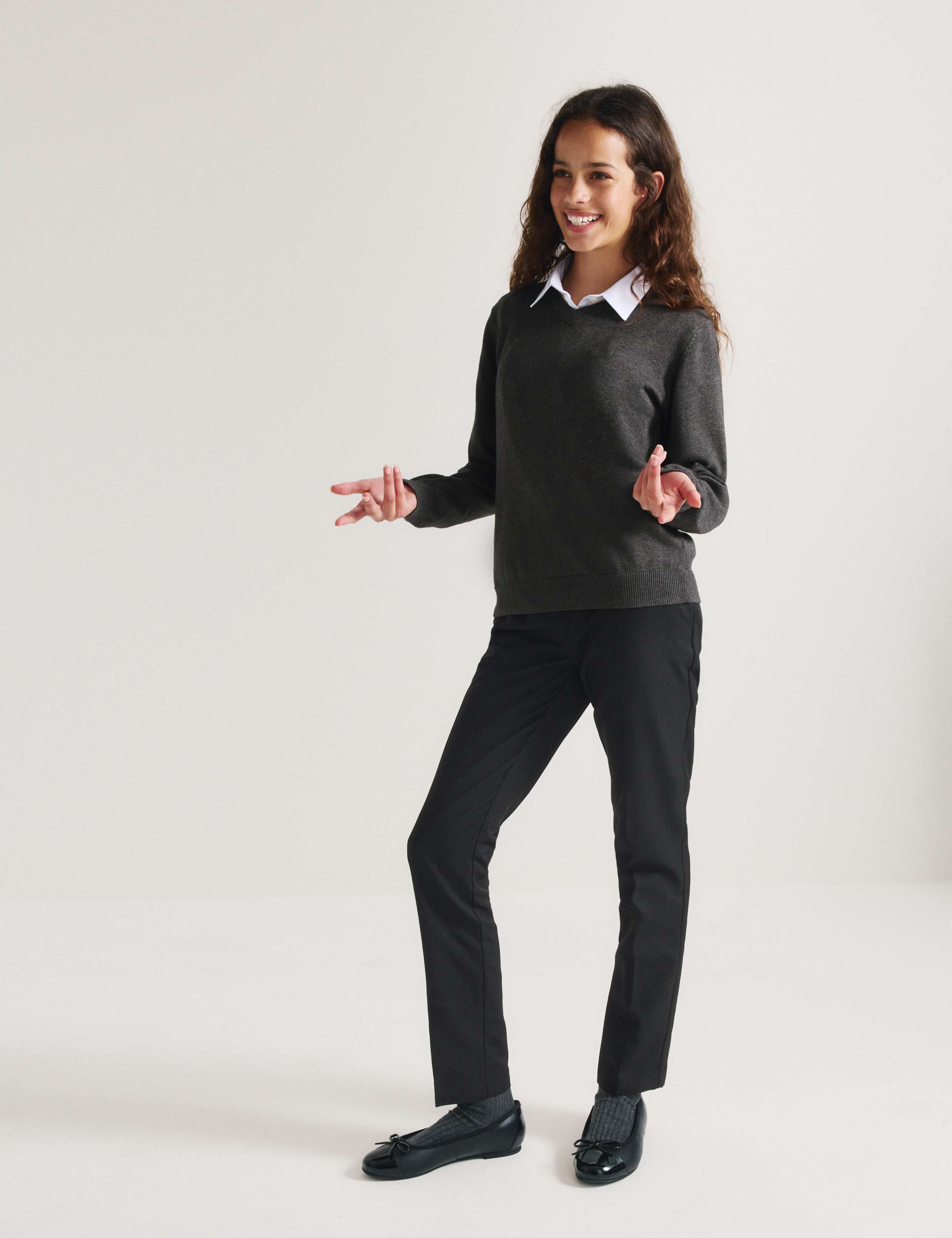 2 Pack Girls' Skinny Leg School Trousers (2-18 Yrs)