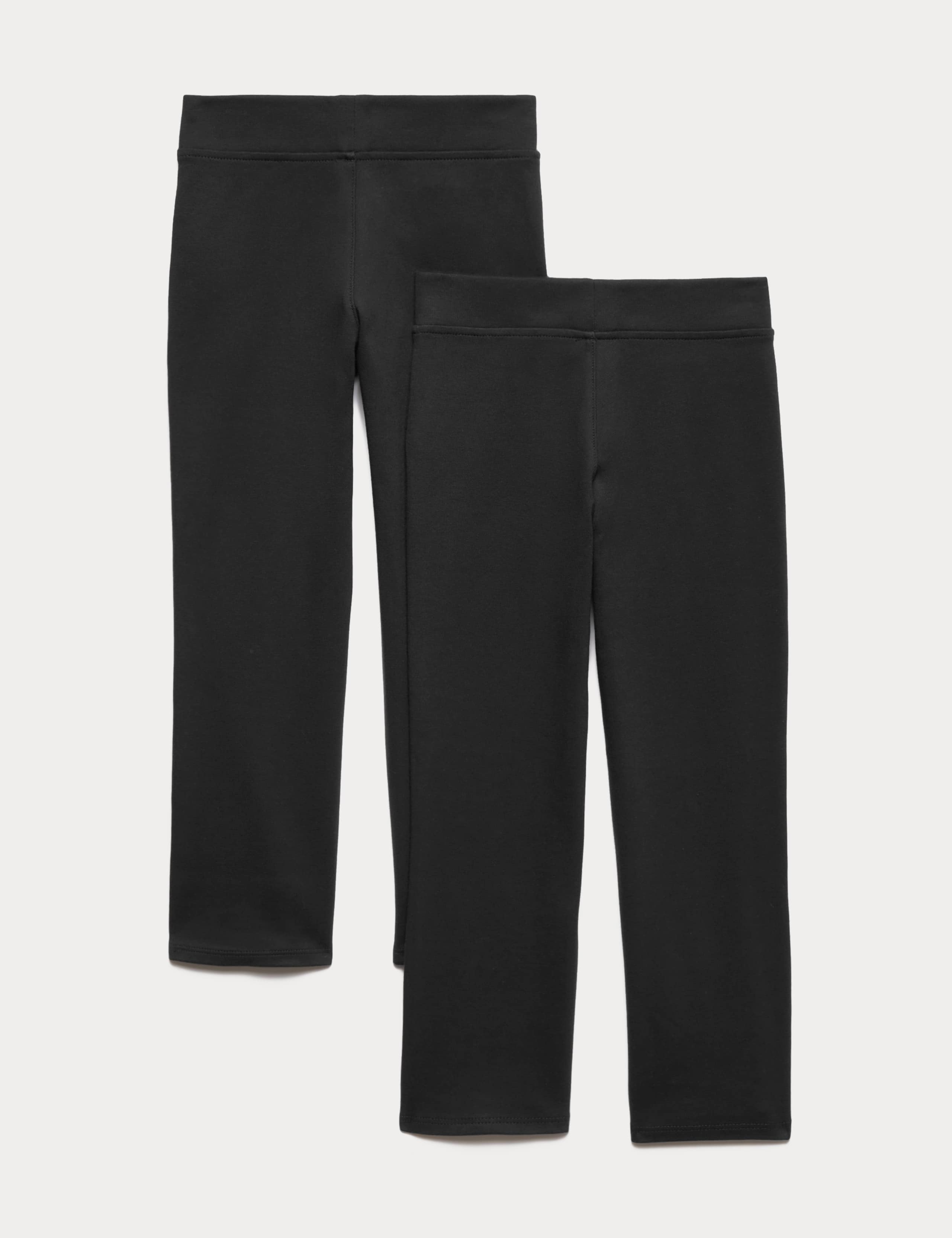 2 Pack Girls' Cotton Blend Knitted Trousers (2-18 Yrs)