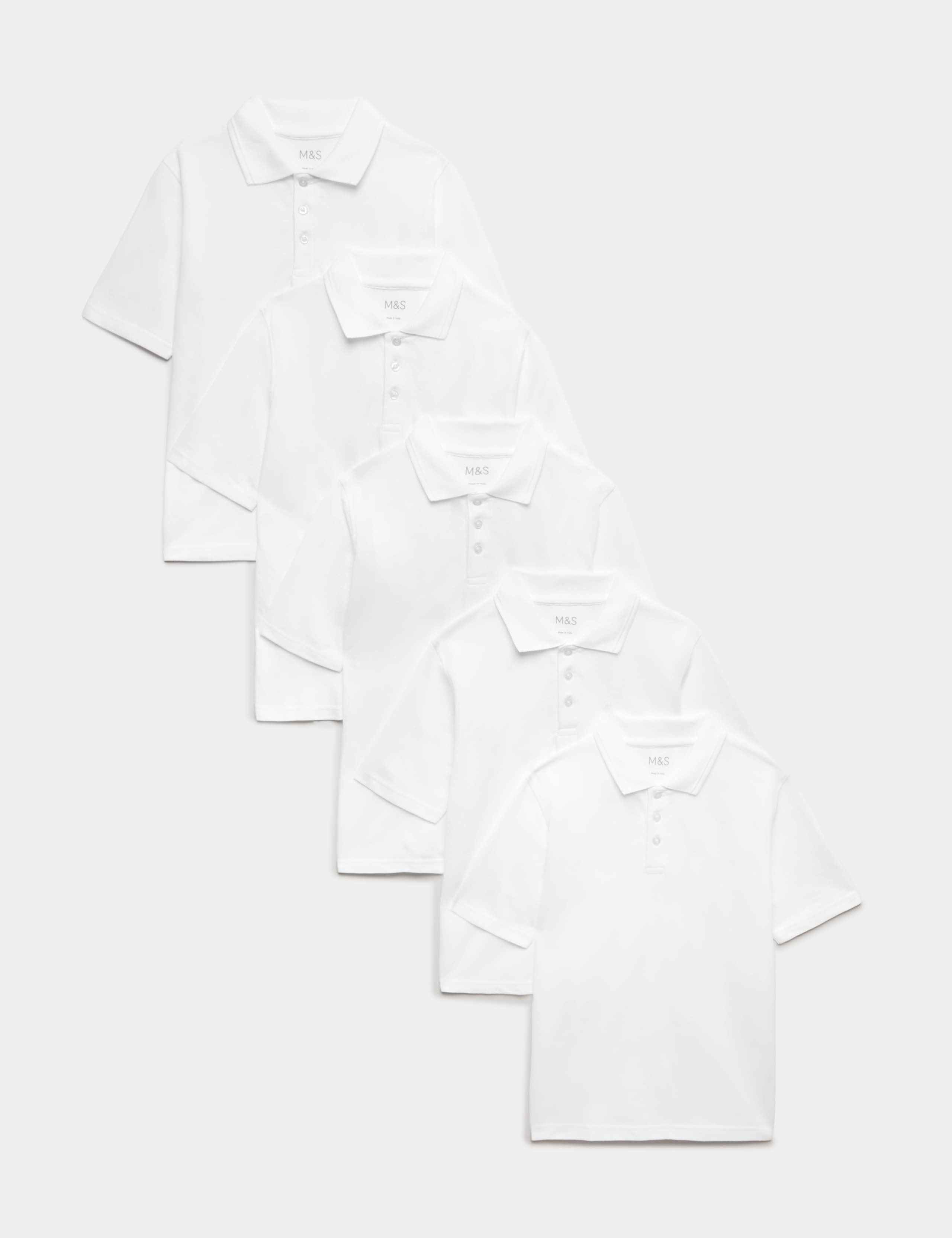 5 Pack Unisex Pure Cotton School Polo Shirts (2-18 Yrs)