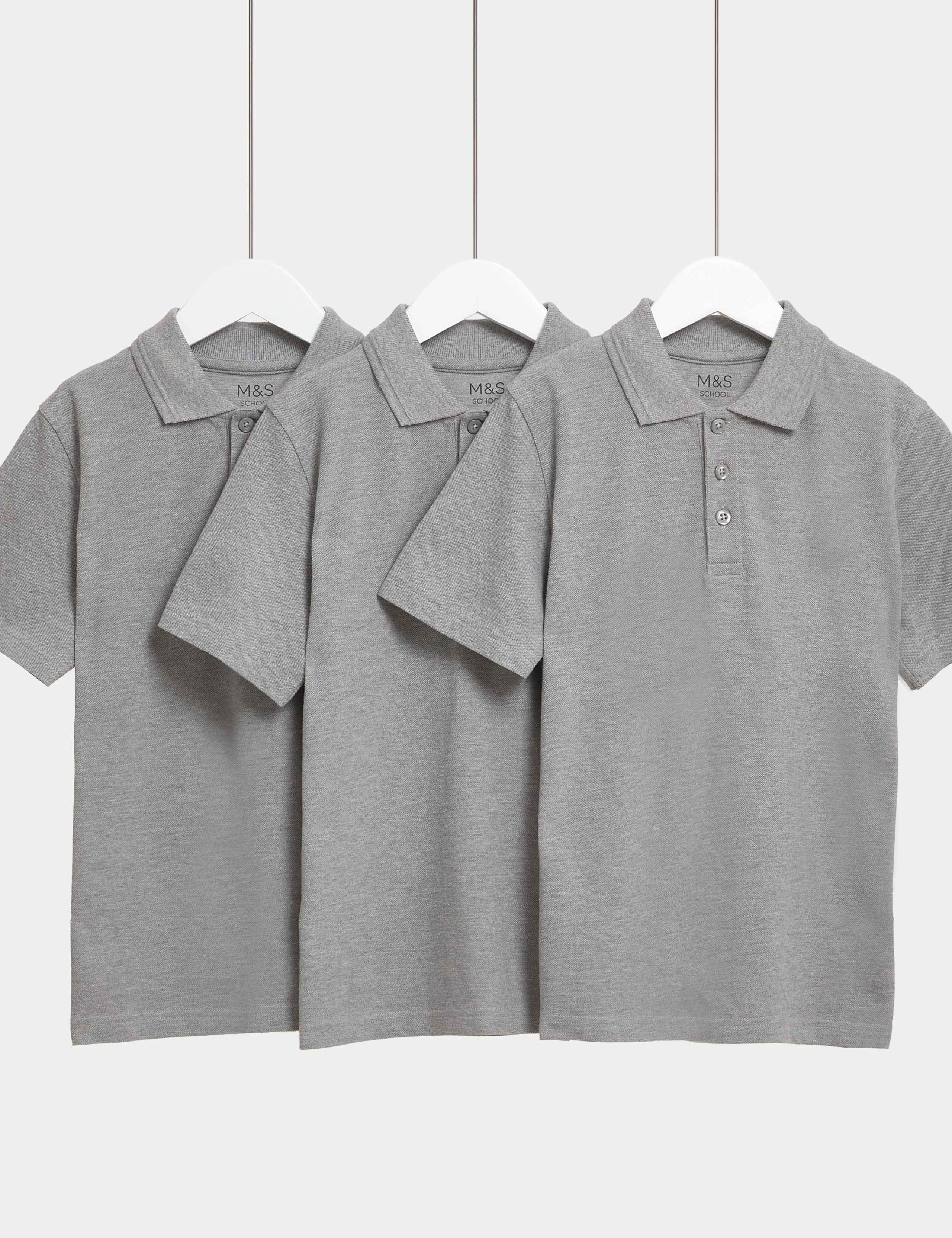 3 Pack Unisex Pure Cotton School Polo Shirts (2-16 Yrs)