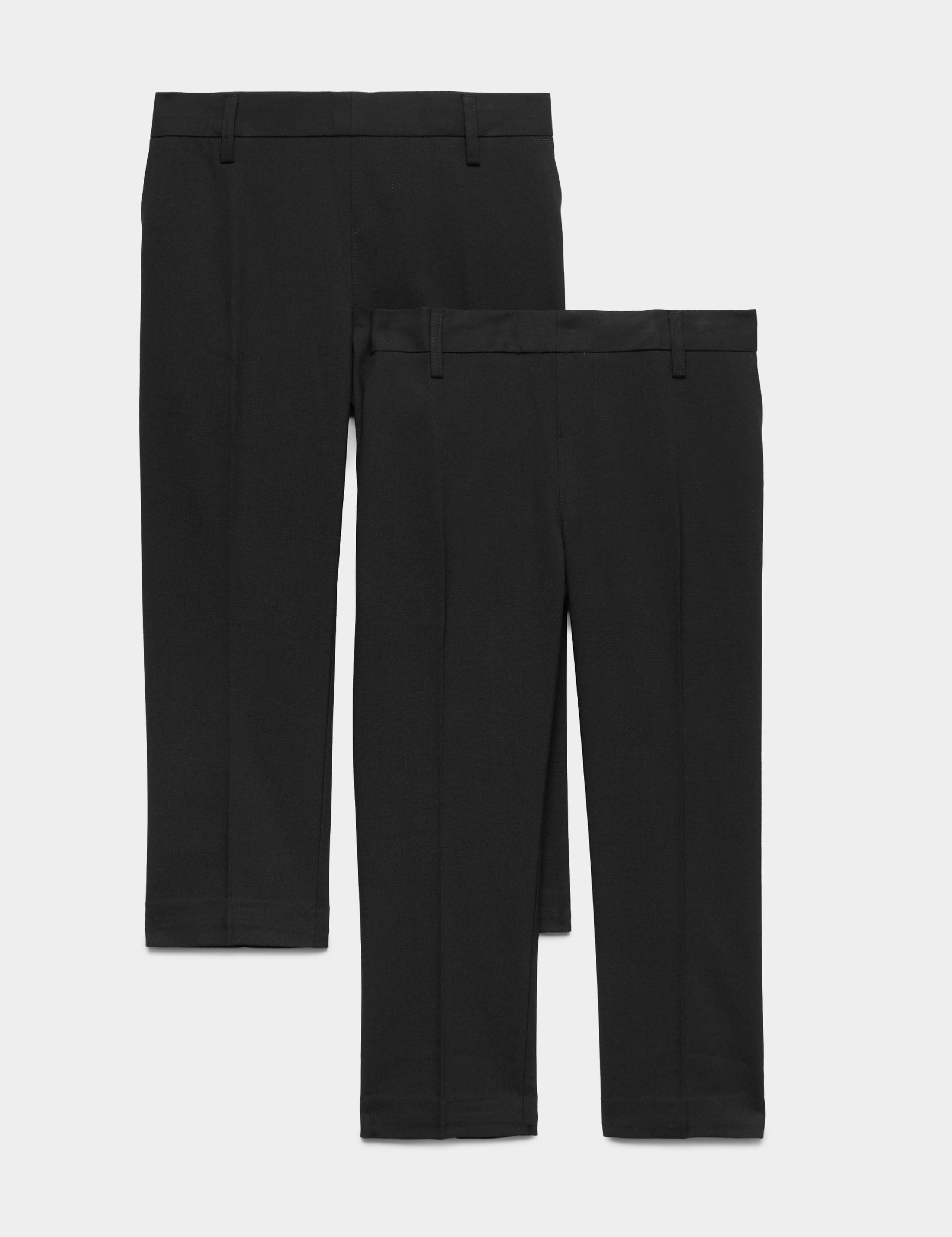 2 Pack Boys' Plus Fit Slim Leg Stretch School Trousers (2-18 Yrs)