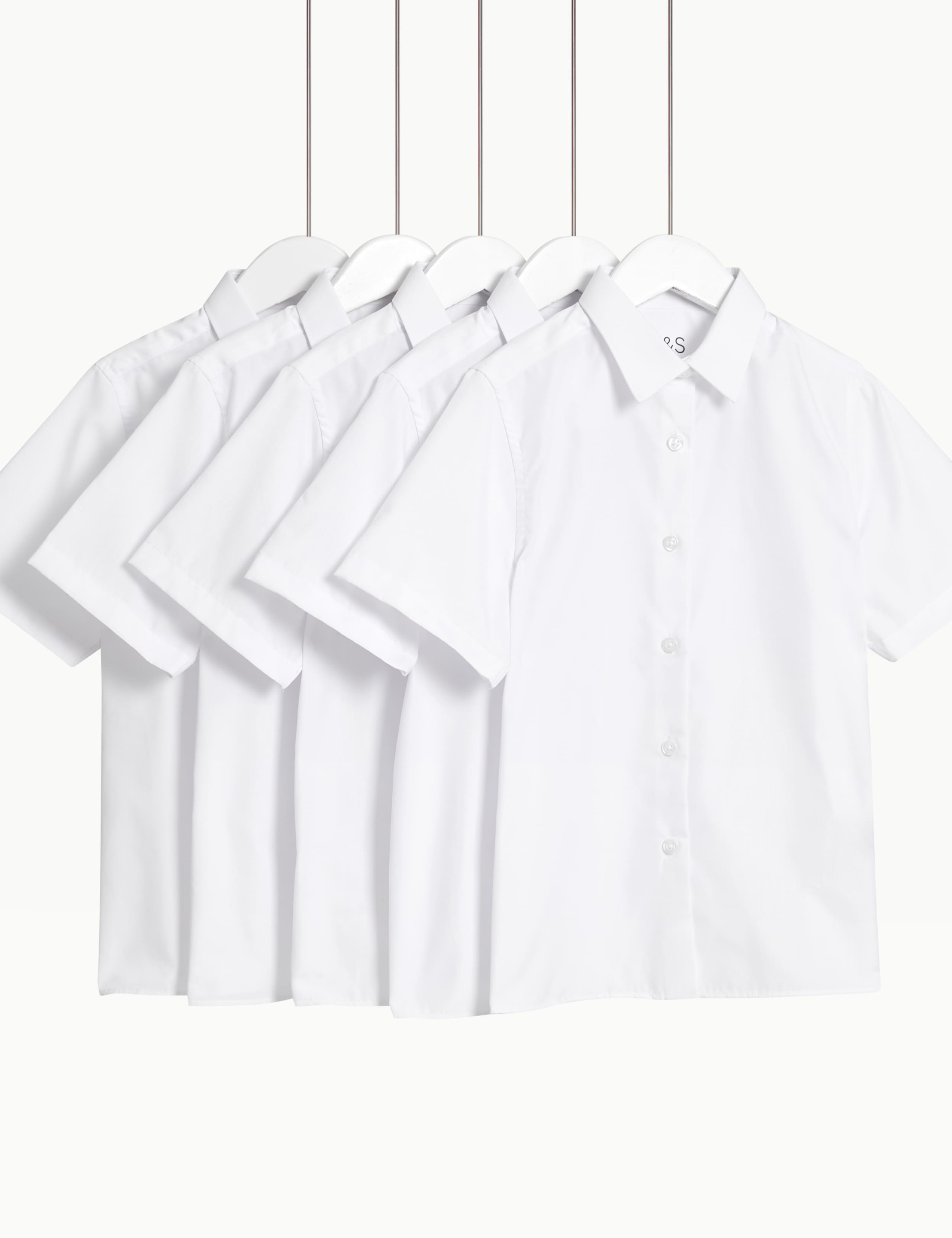 Girls' 5 Pack Regular Fit Easy to Iron School Shirts (2-18 Yrs)