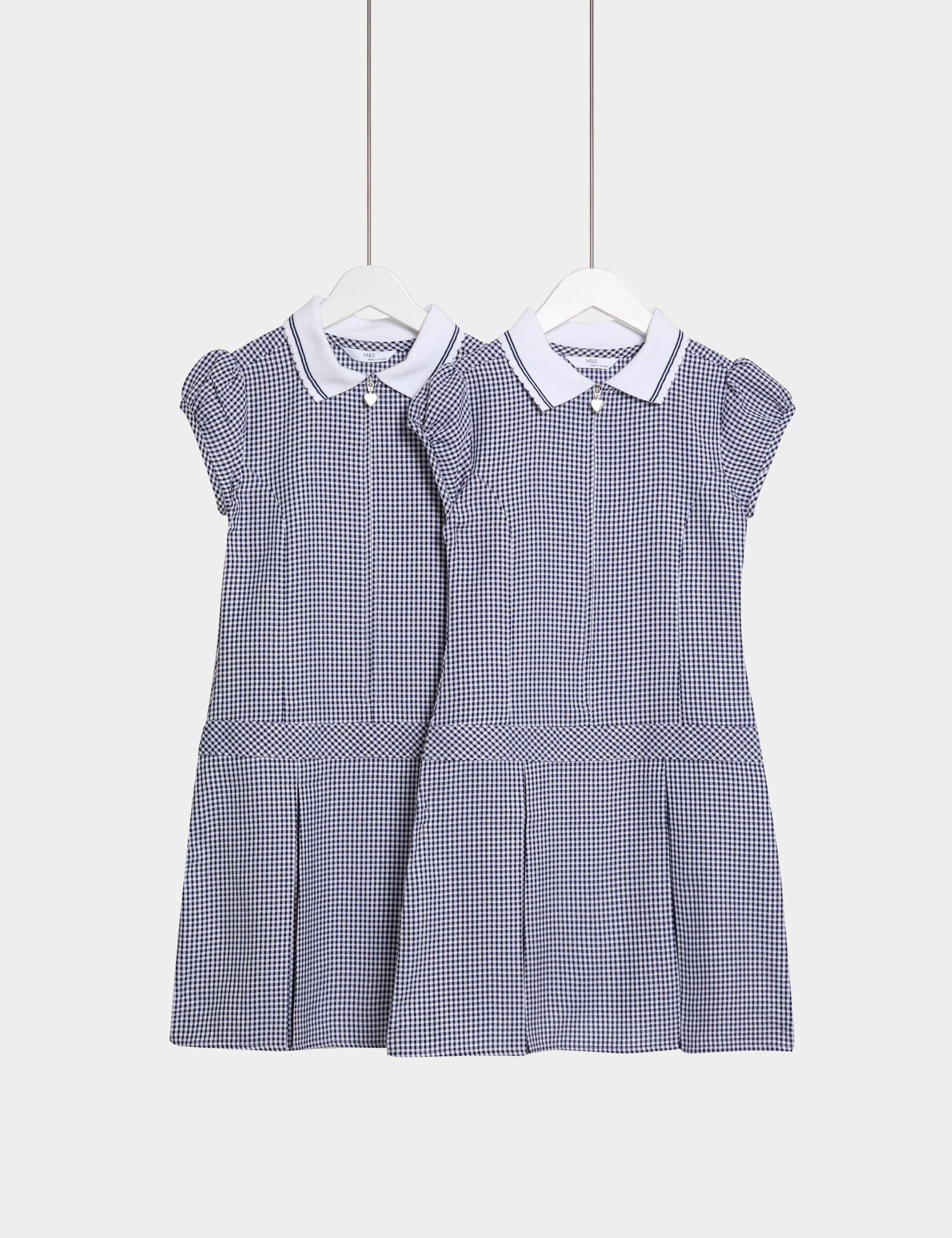 2 Pack Zip Gingham School Dresses (2-14 Yrs)