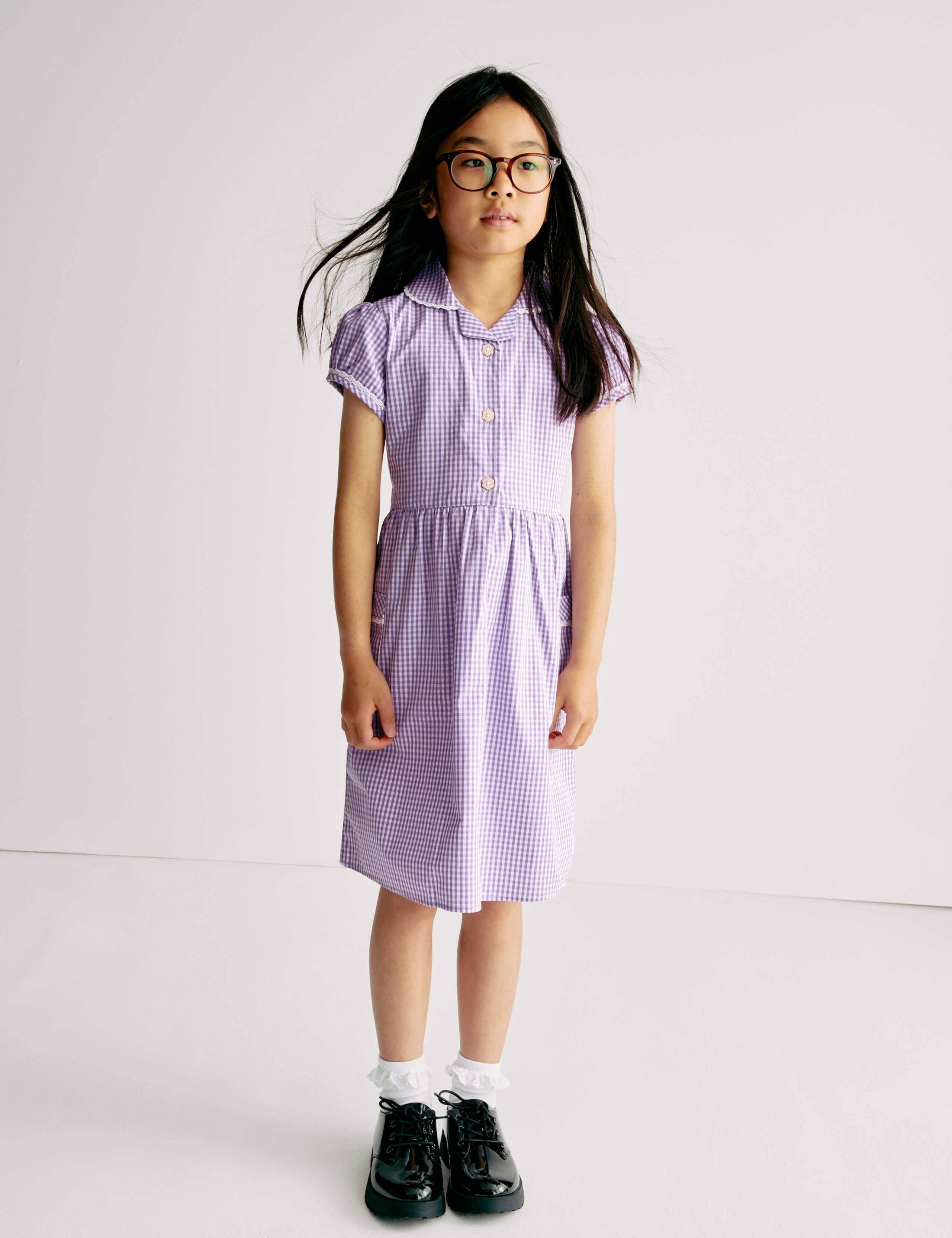 Pure Cotton Gingham School Dress (2-14 Yrs)