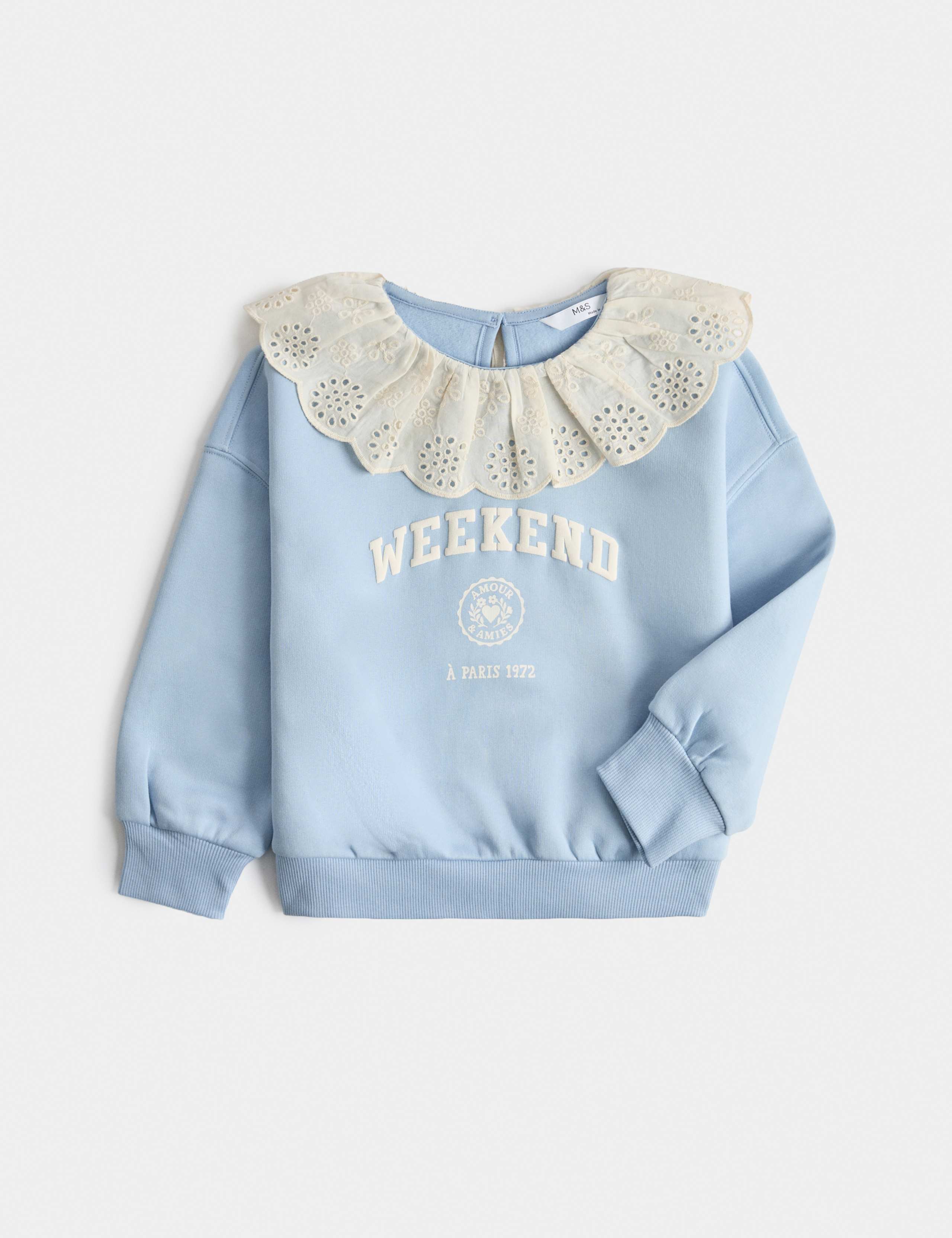 Cotton Rich Broderie Collar Sweatshirt (2-8 Yrs)