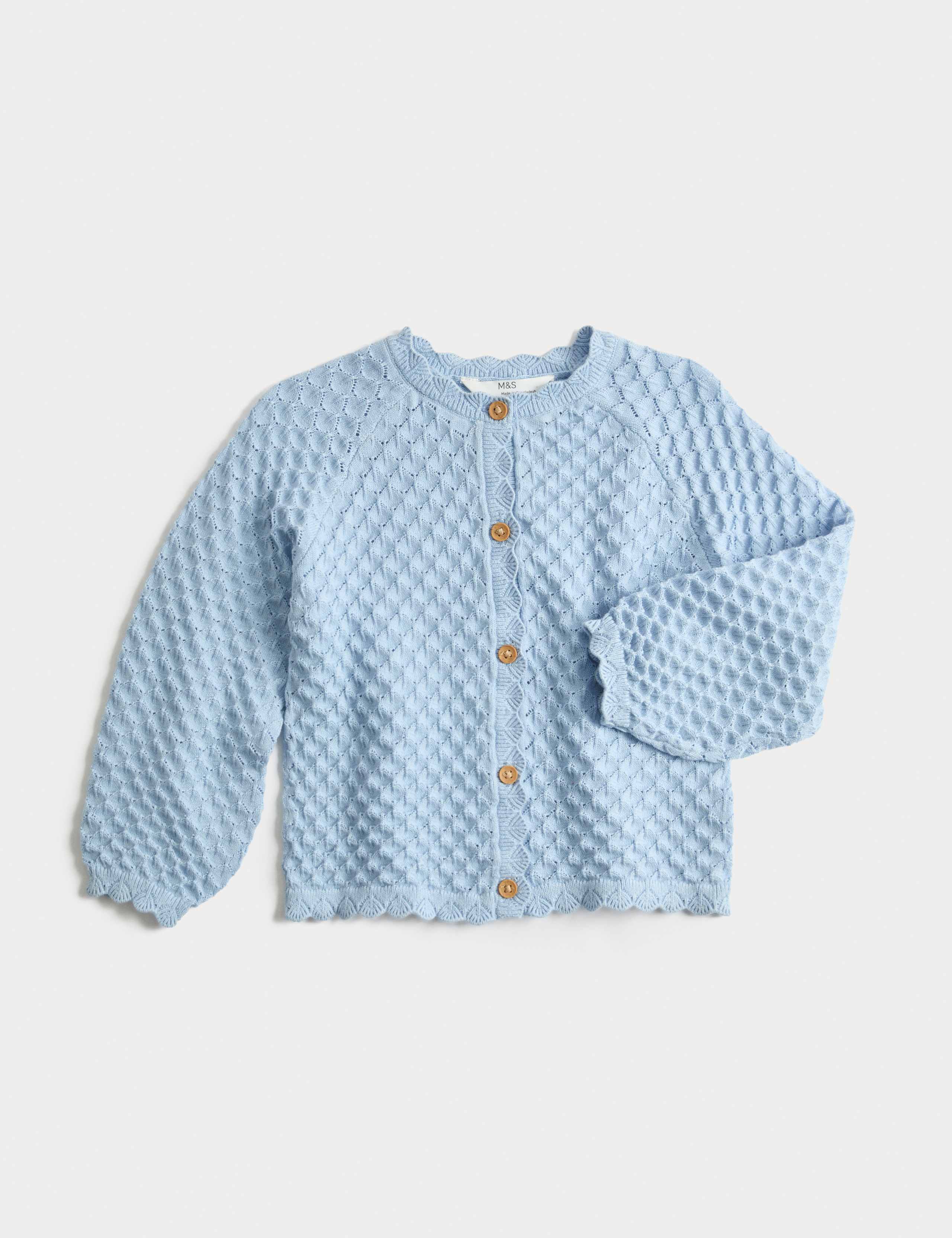 Pure Cotton Pointelle Cardigan (2-8 Yrs)