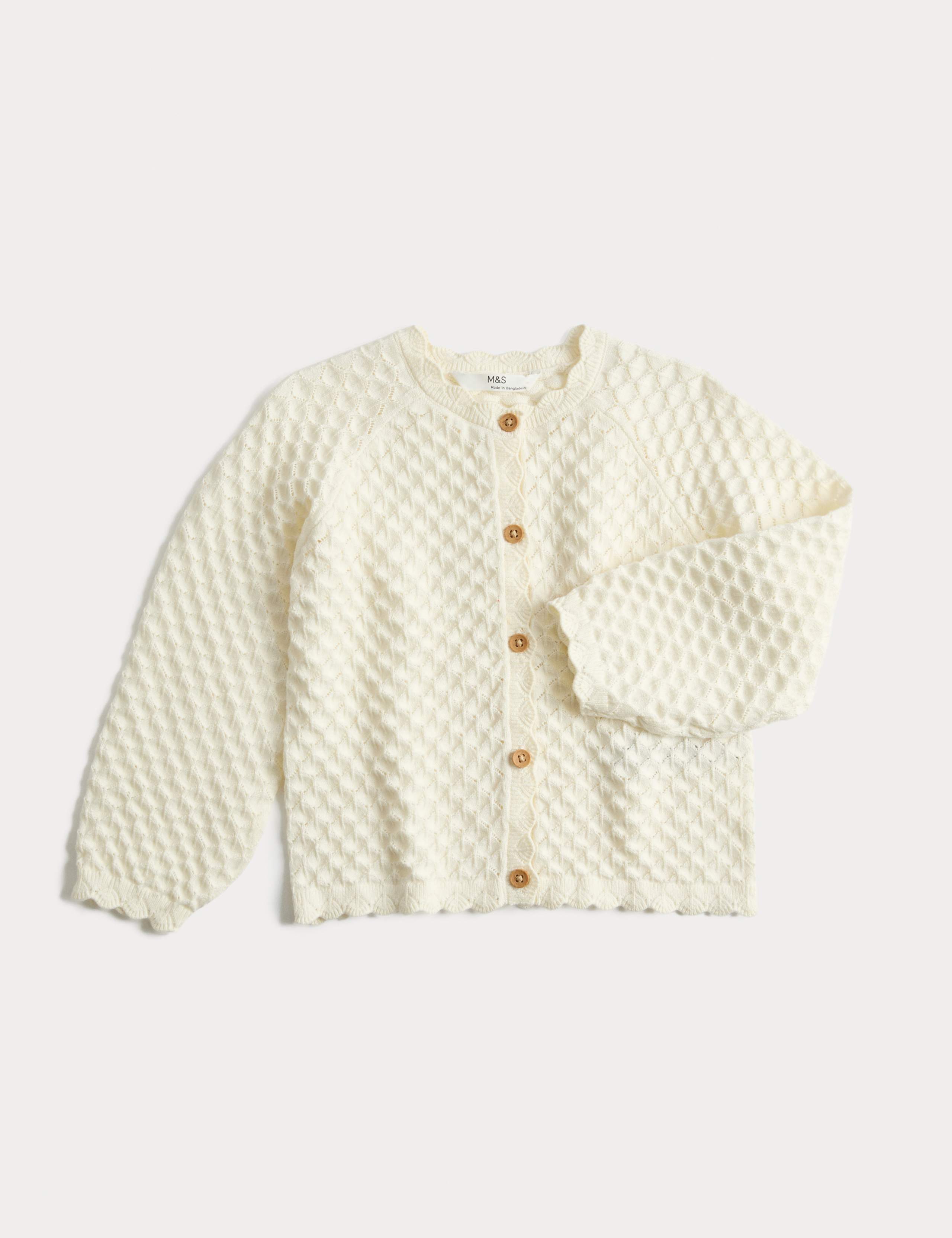 Pure Cotton Pointelle Cardigan (2-8 Yrs)