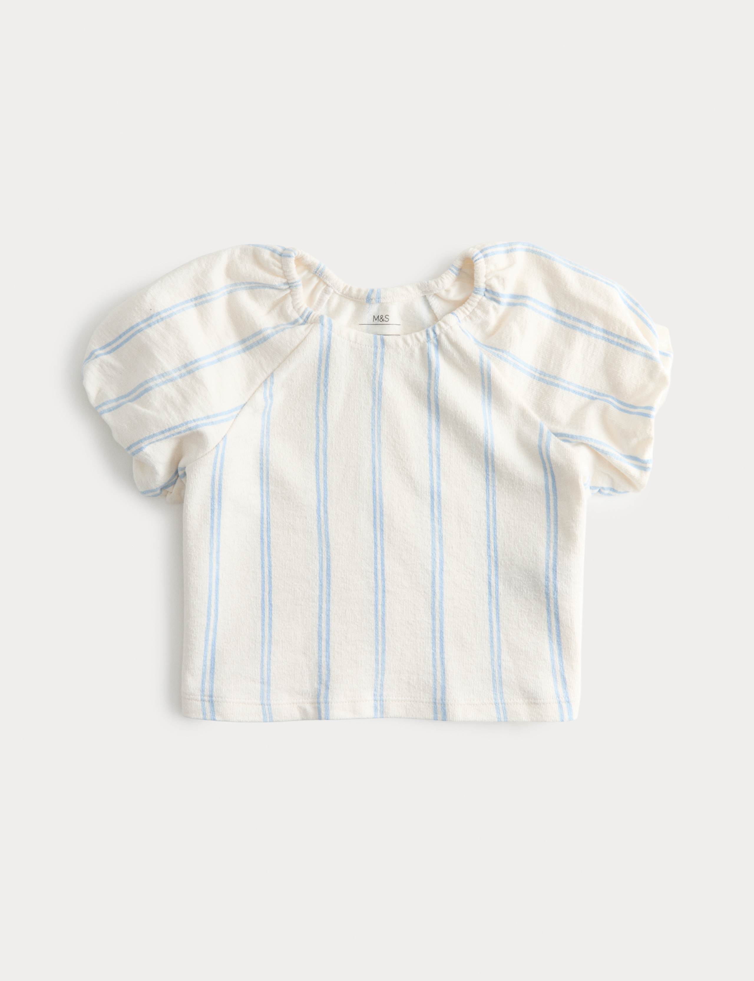 Pure Cotton Striped Puff Sleeve Top (2-8 Yrs)