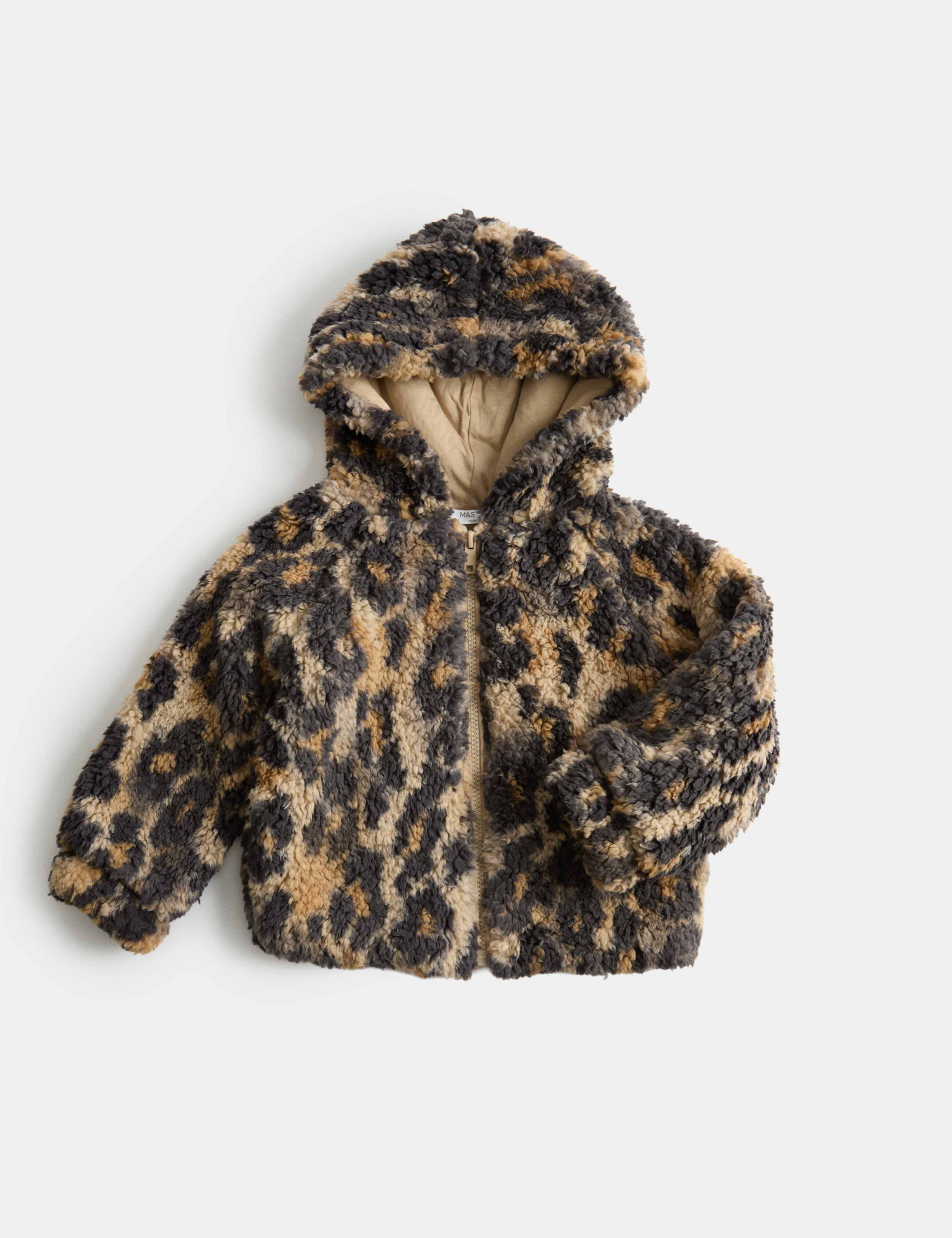 Leopard Print Hooded Borg Jacket (2-10 Yrs)