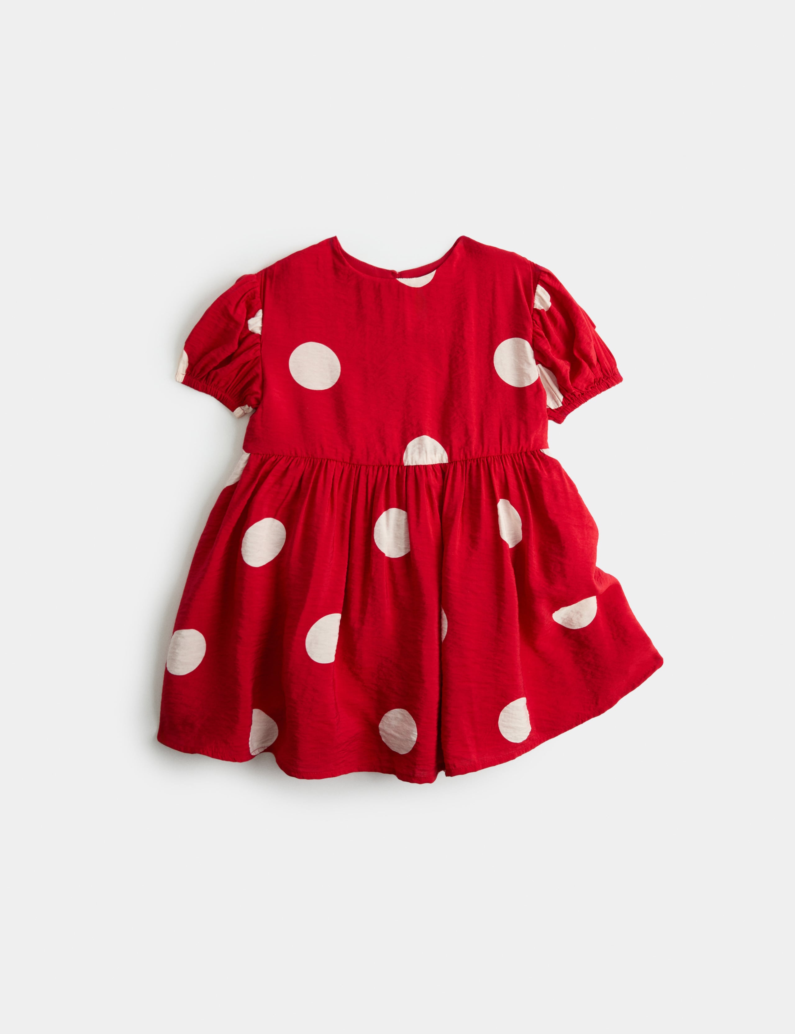 Short Sleeve Spotted Round Neck Dress (2-8 Yrs)