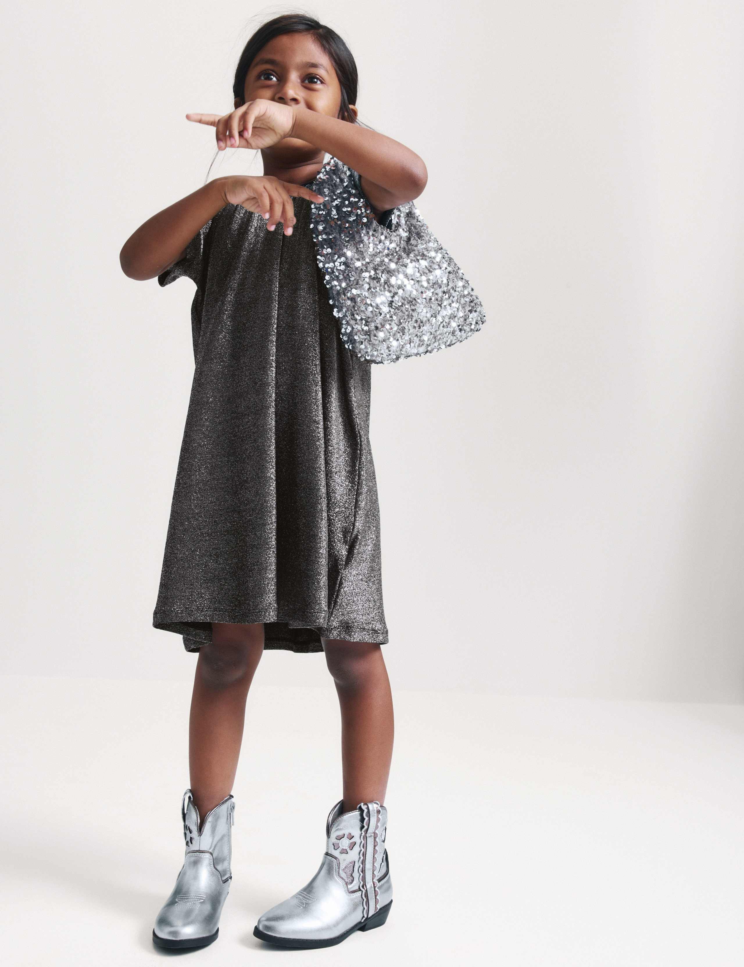 Short Sleeve Sparkly Round Neck Dress (2-8 Yrs)