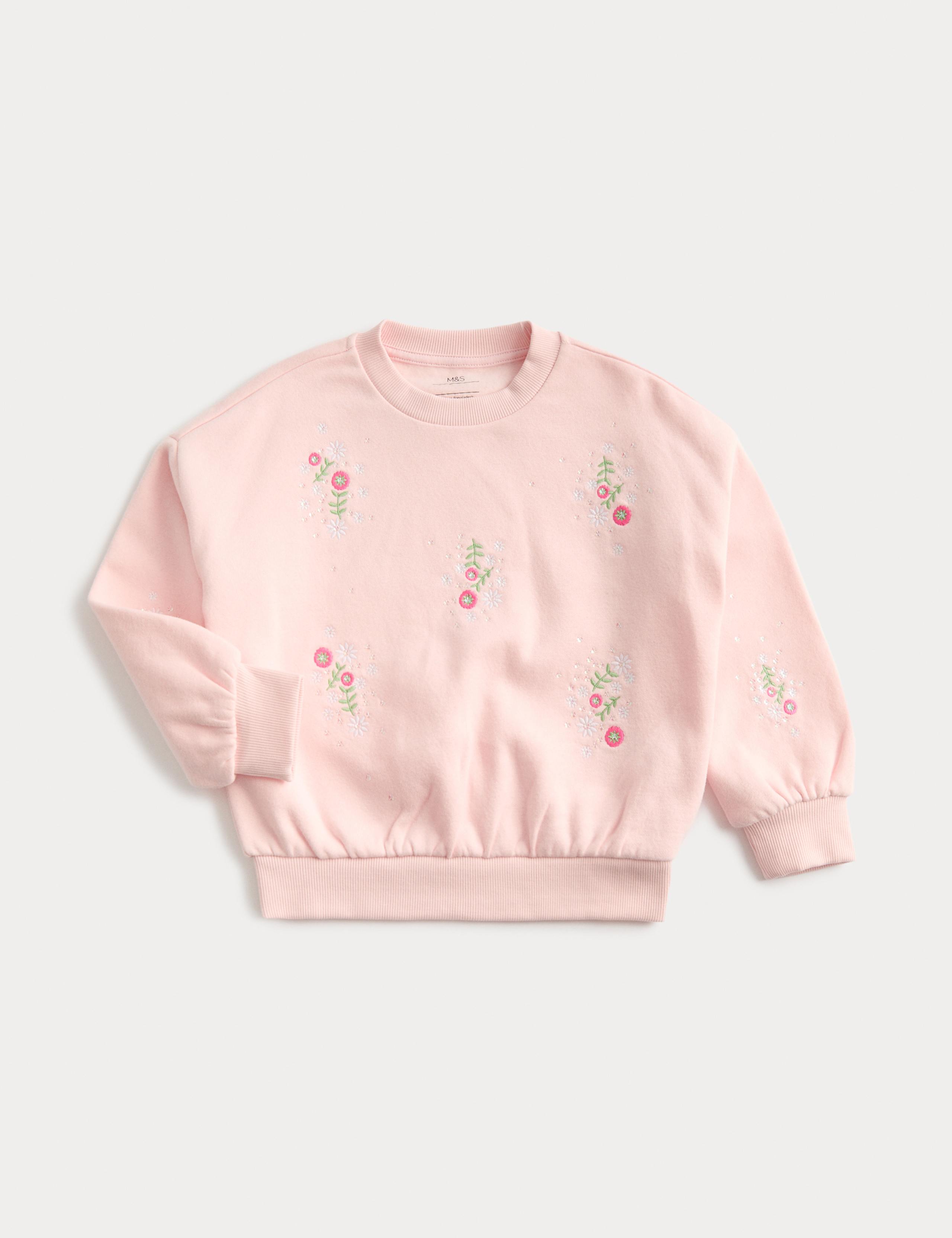Cotton Rich Flower Embroidery Sweatshirt (2-8 Years)