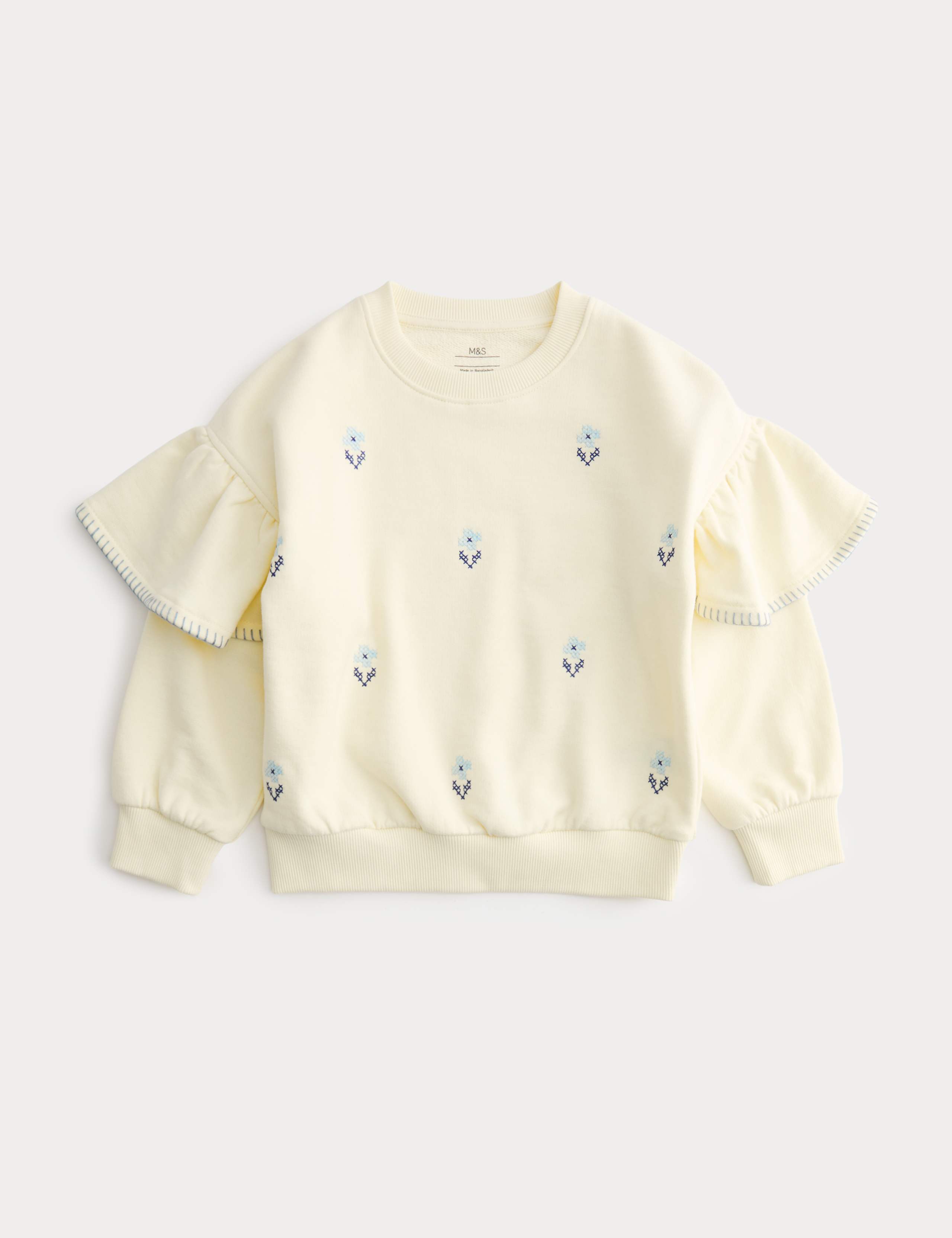 Cotton Rich Cross Stitch Frill Sweatshirt (2-8 Yrs)