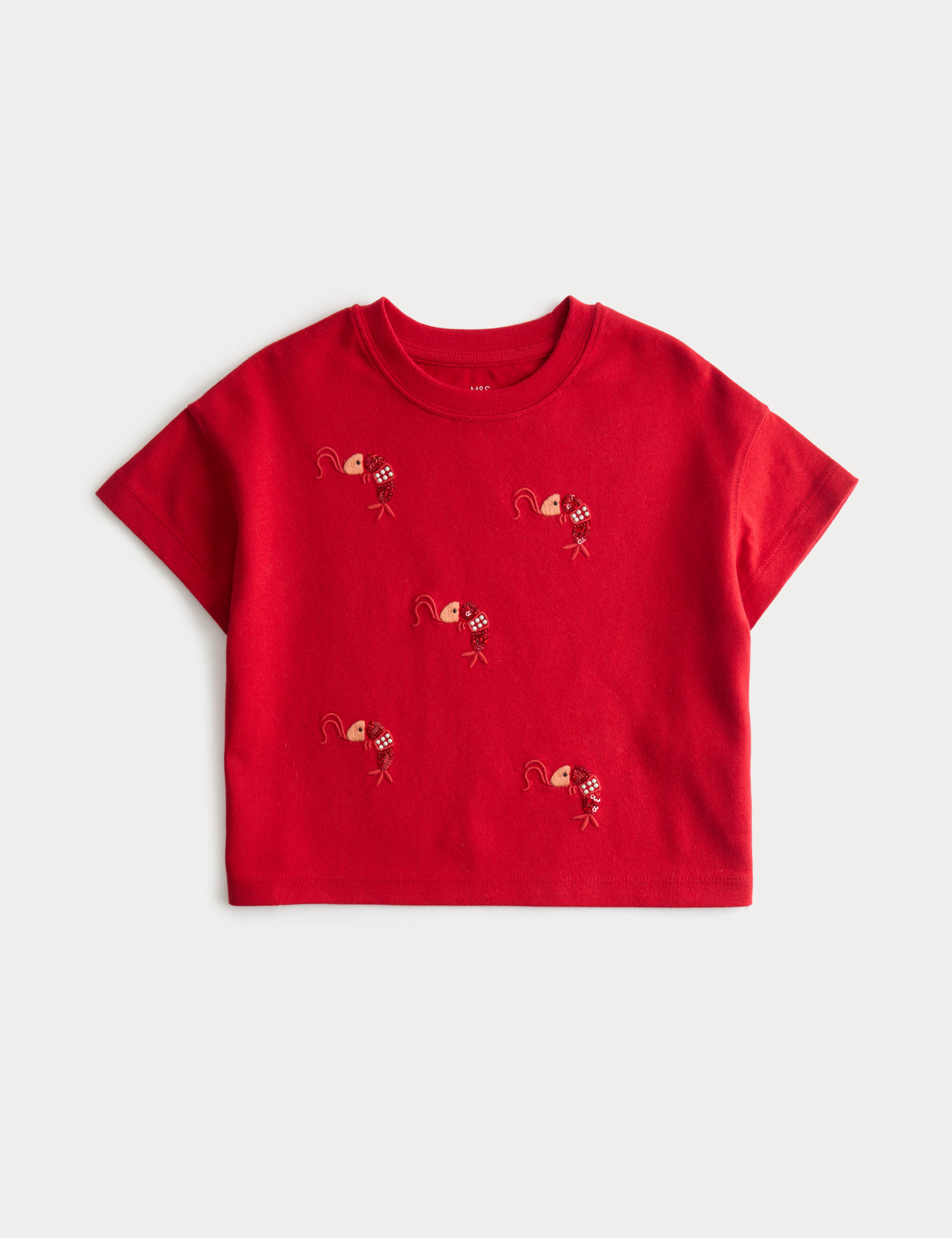 Pure Cotton Embroidered Shrimp T-Shirt (2-8 Yrs)