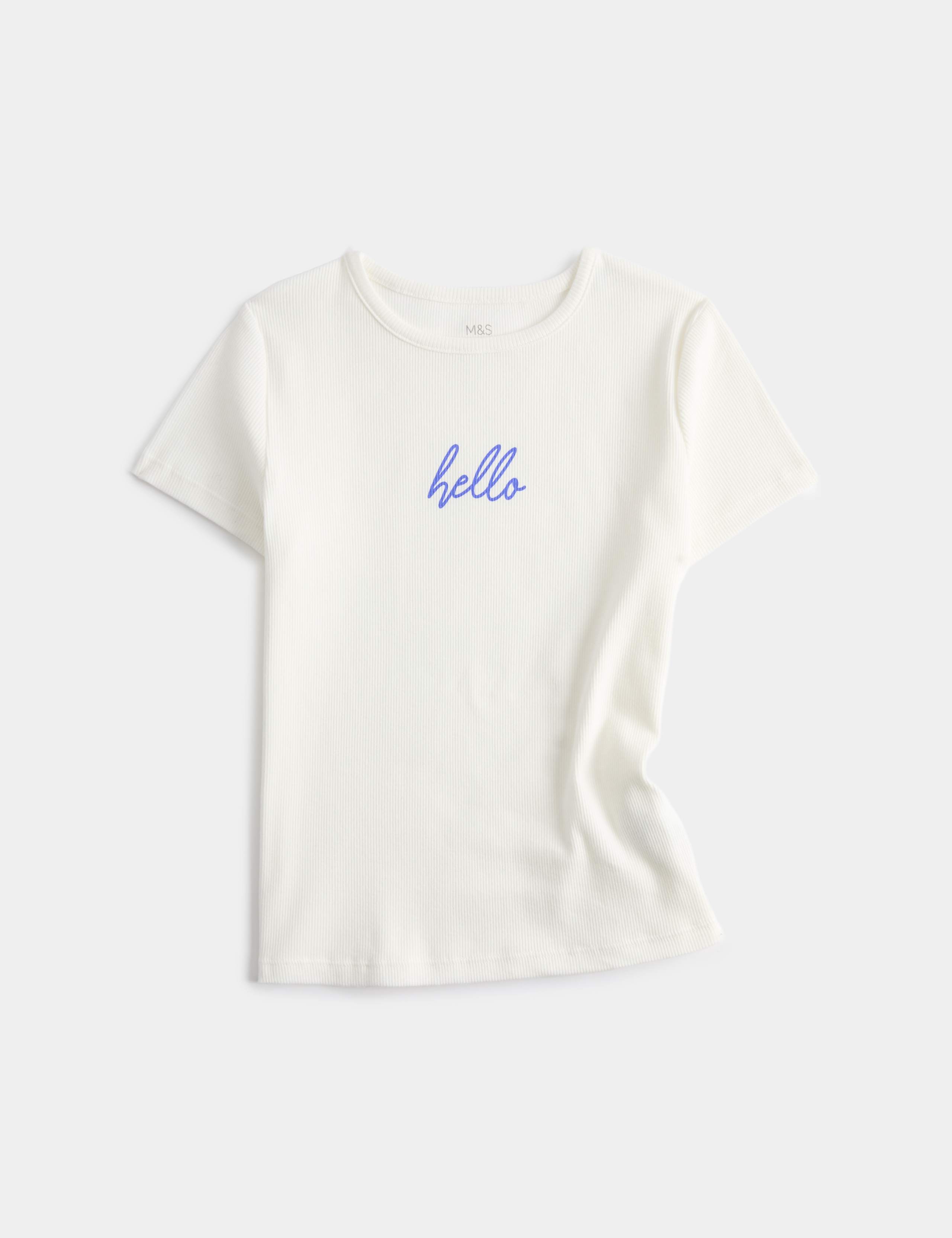Cotton Rich Hello Ribbed Top (2-8 Yrs)