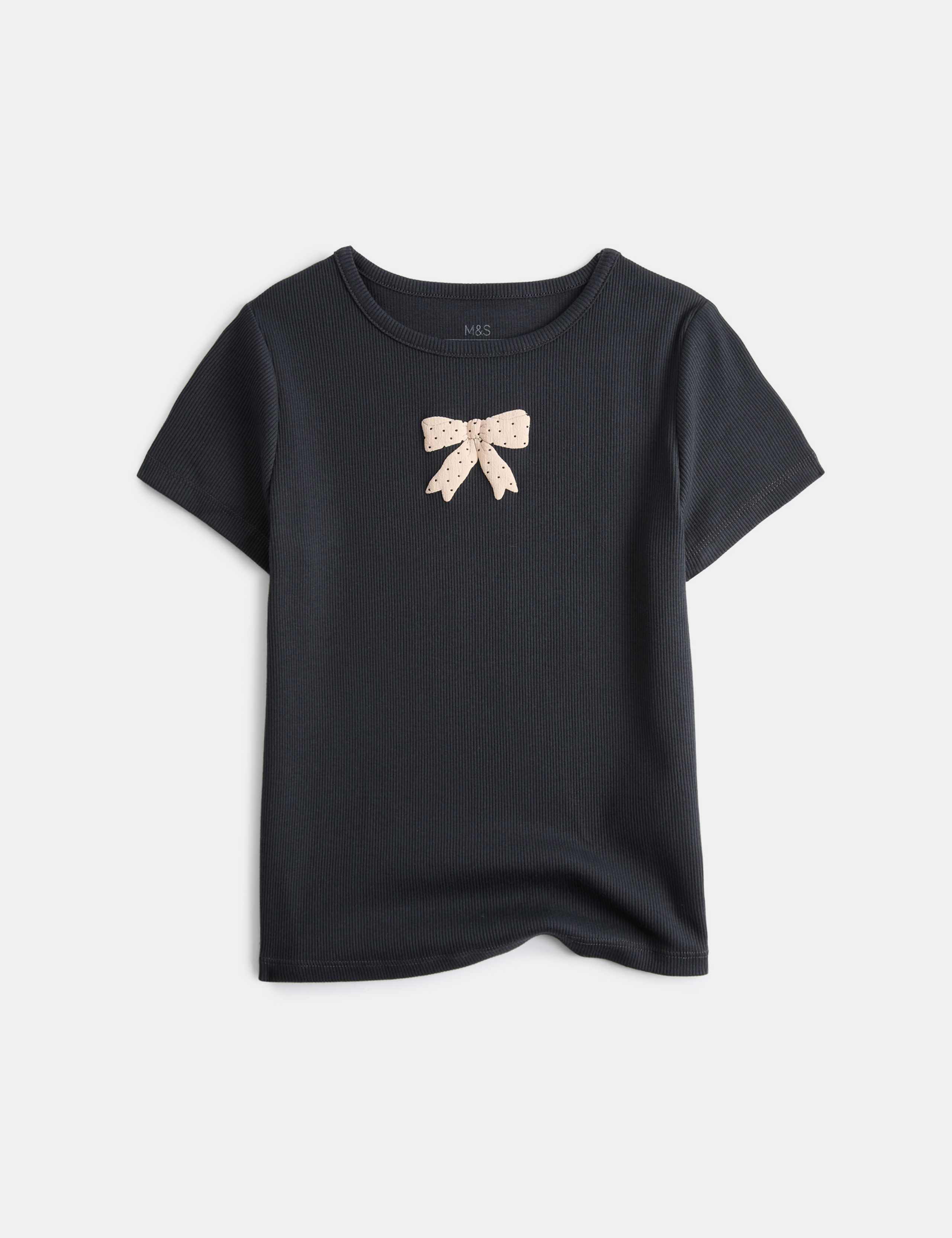 Cotton Rich Bow Ribbed Top (2-8 Yrs)