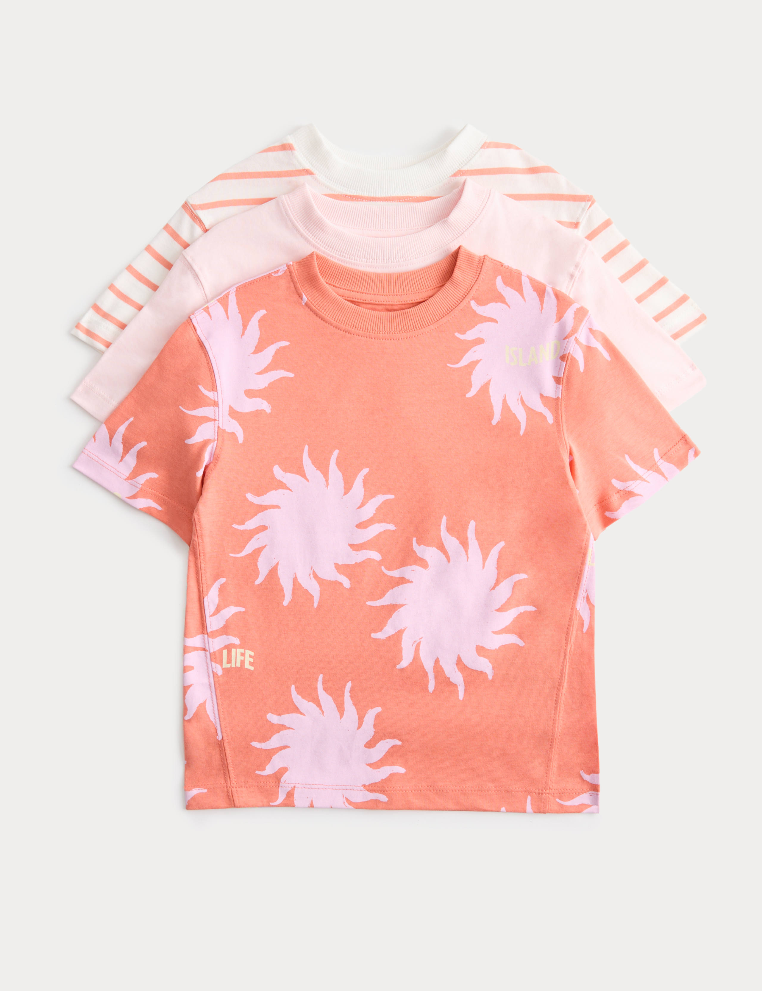 3 Pack Pure Cotton Sun Graphic Tops (2-8 Yrs)