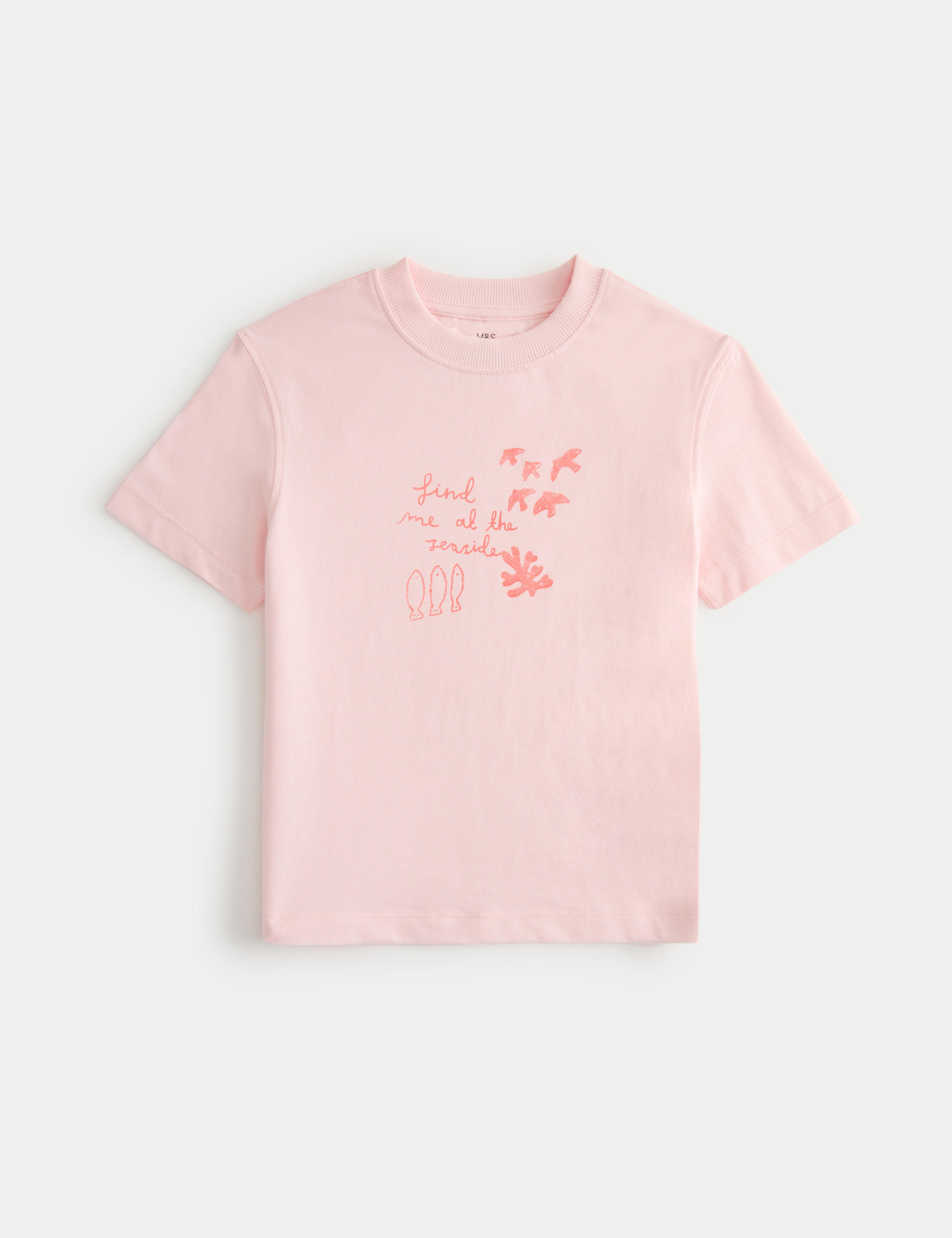 Pure Cotton Crew Neck Seaside Print T-Shirt (2-8 Years)