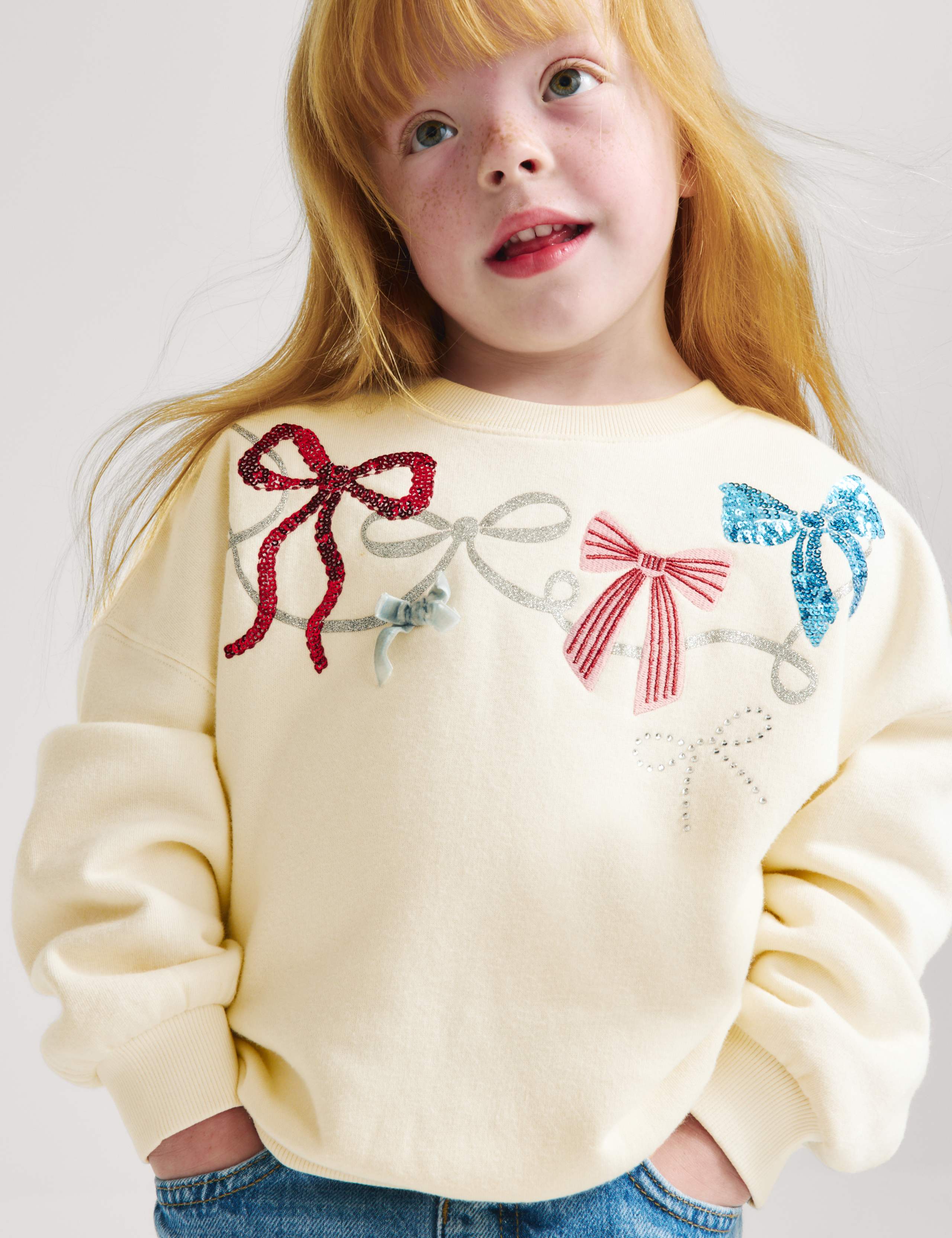 Cotton Rich Bow Sweatshirt (2-8 Yrs)
