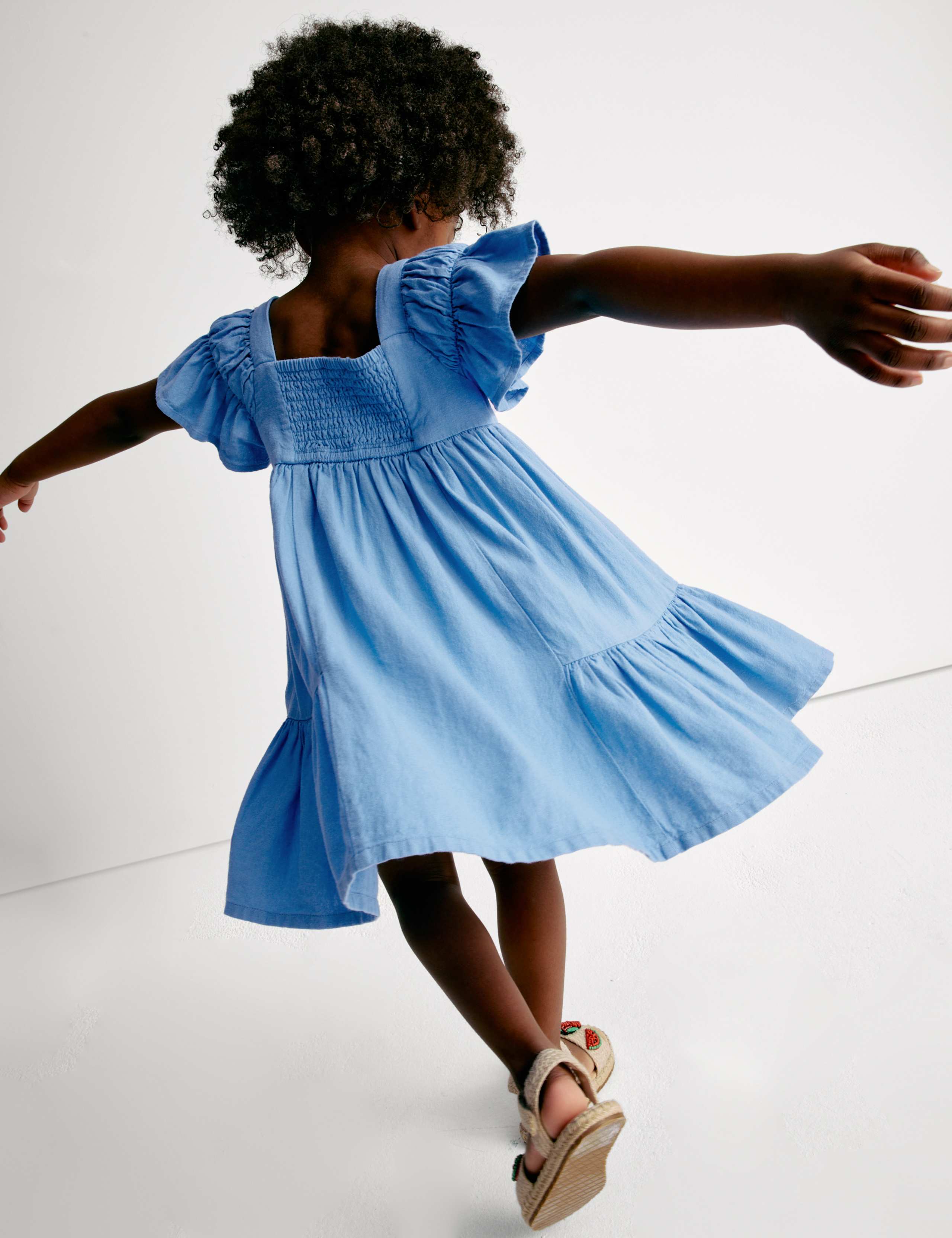 Linen Rich Frill Sleeve Woven Dress (2-8 Yrs)