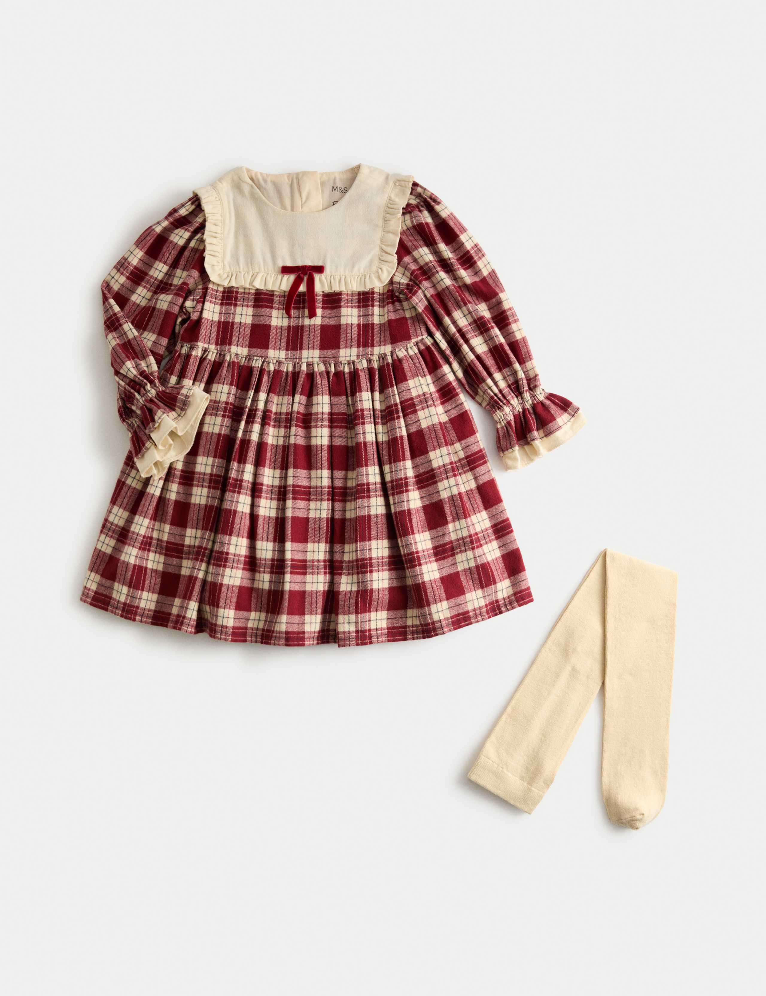 Cotton Rich Checked Party Dress with Tights (1-10 Yrs)