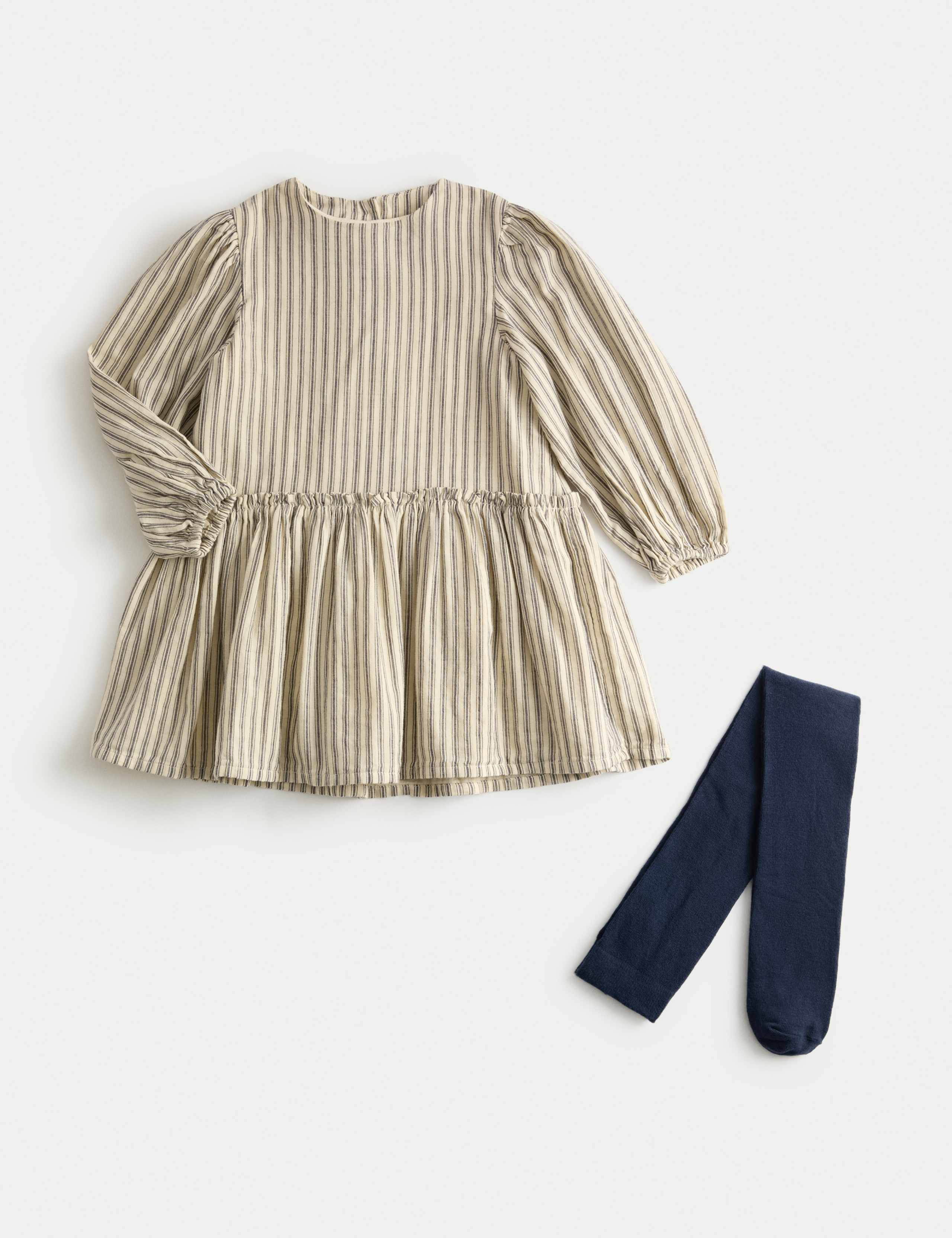 2pc Cotton Rich Striped Dress with Tights (1-10 Yrs)