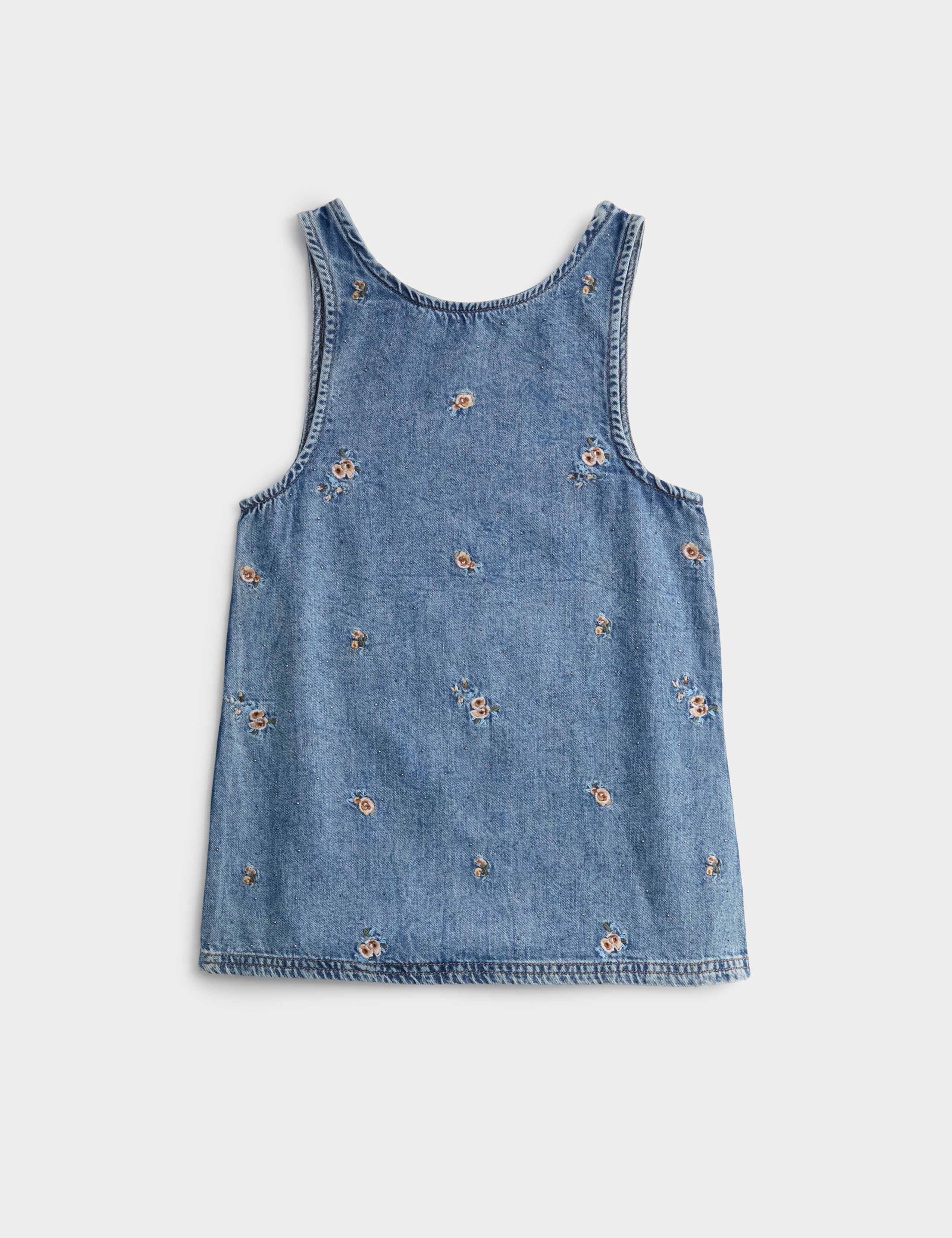 Denim Embroidered Pinafore (2-10 Years)