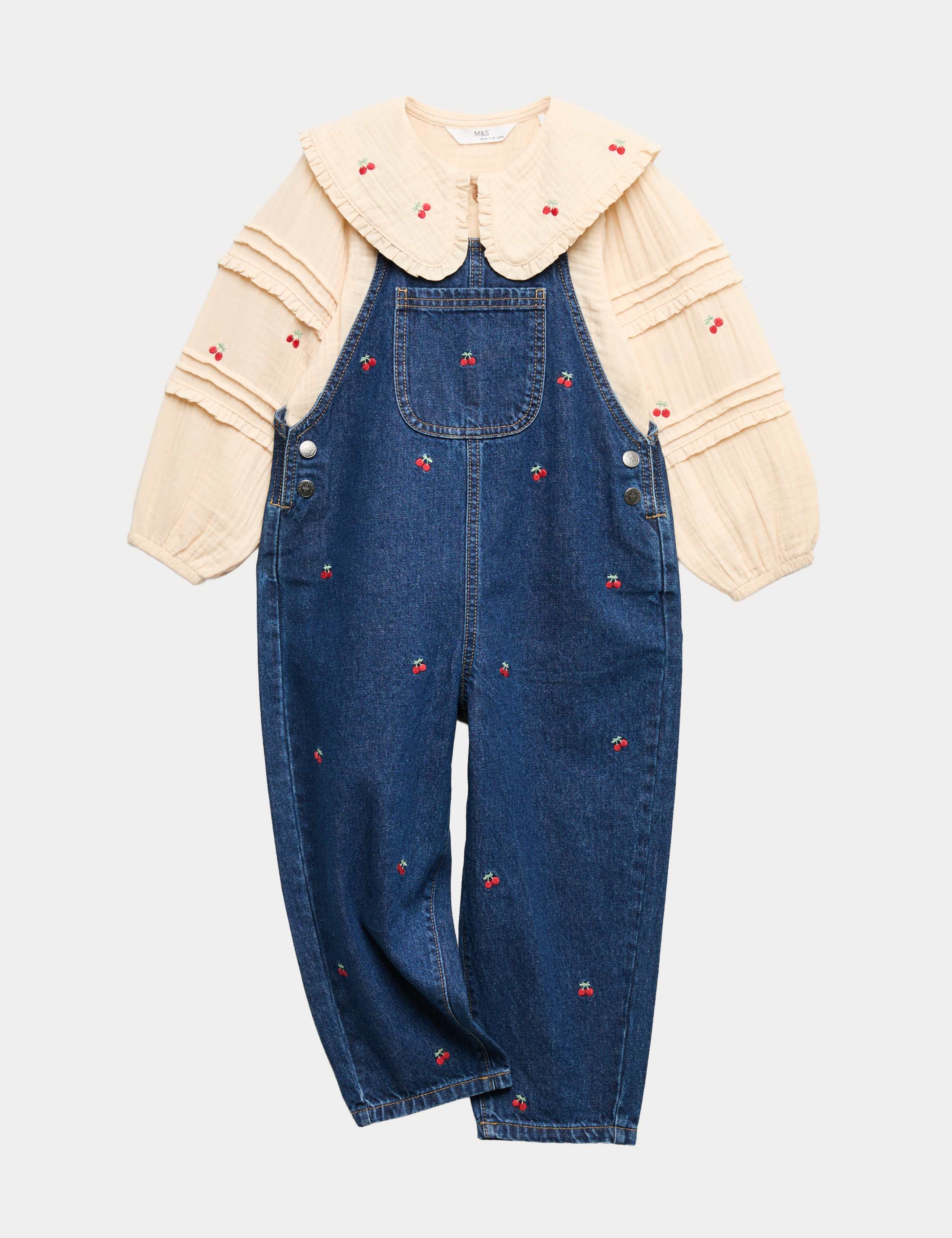 Cotton Rich Embroidered Dungaree Outfit (2-10 Yrs)