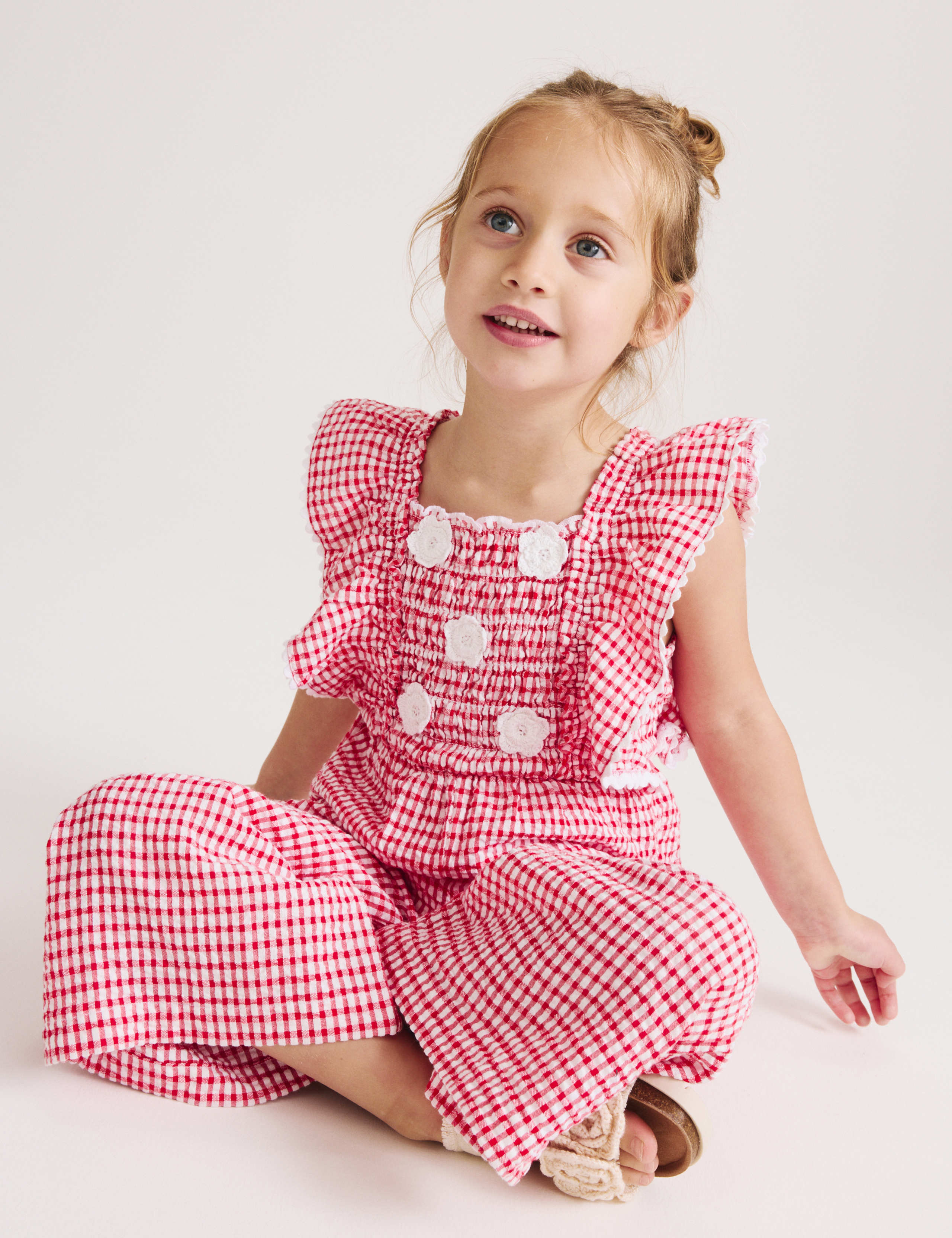 Pure Cotton Gingham Jumpsuit (2-10 Yrs)
