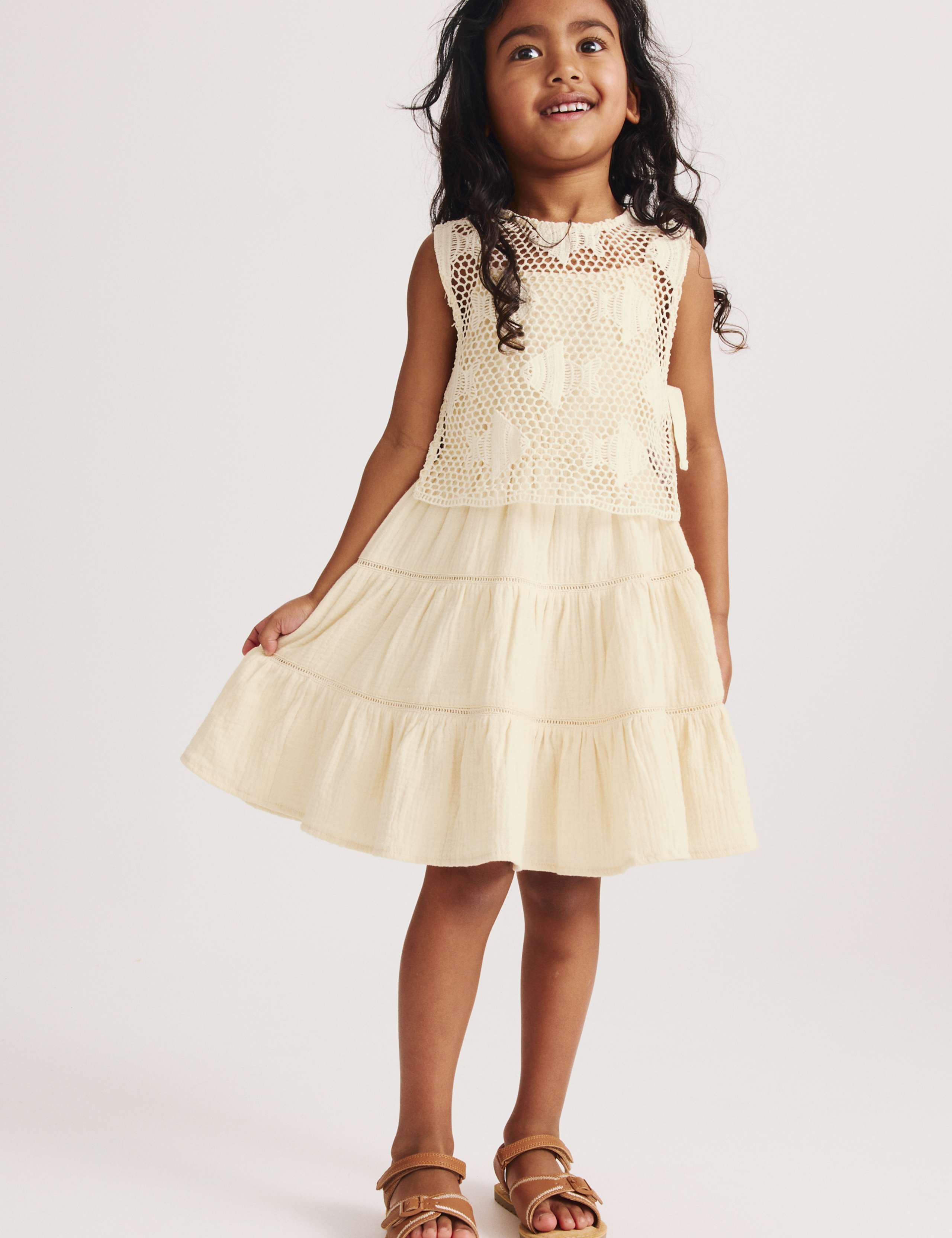 Pure Cotton Crochet Fish Sleeveless Dress (2-10 Yrs)