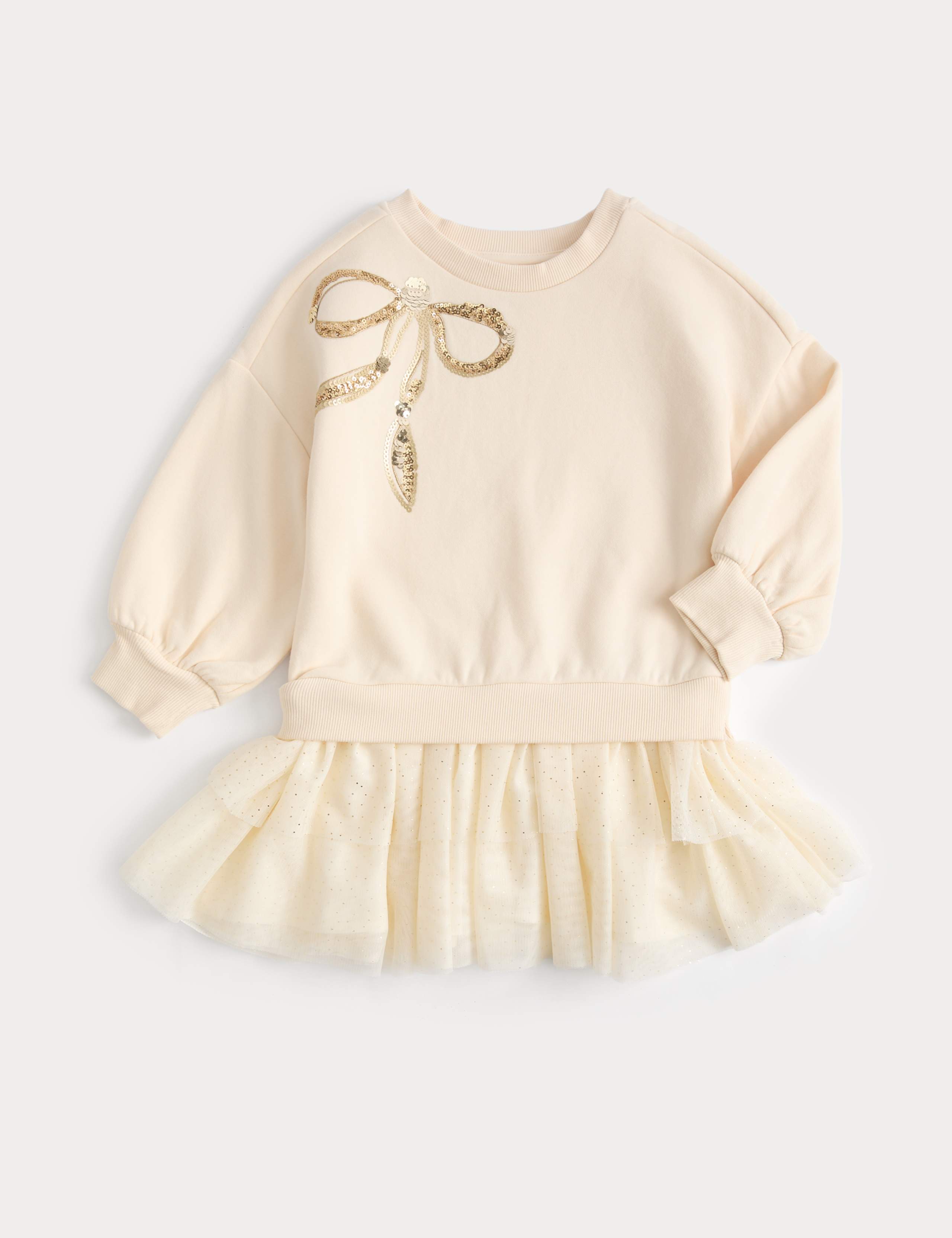 Cotton Rich Sequin Bow Tulle Sweat Dress (2-8 Years)