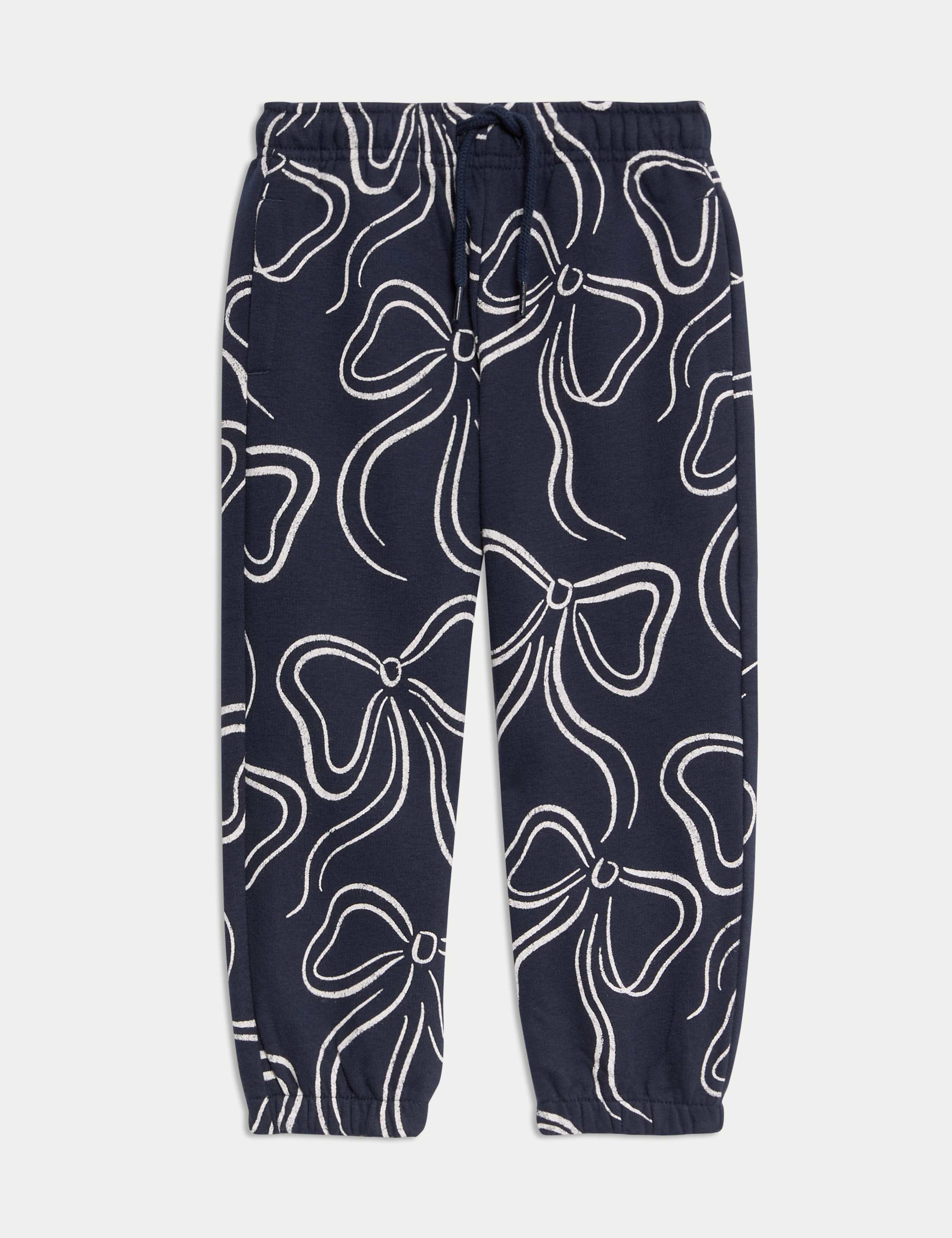 Cotton Rich Bow Print Joggers (2-8 Yrs)