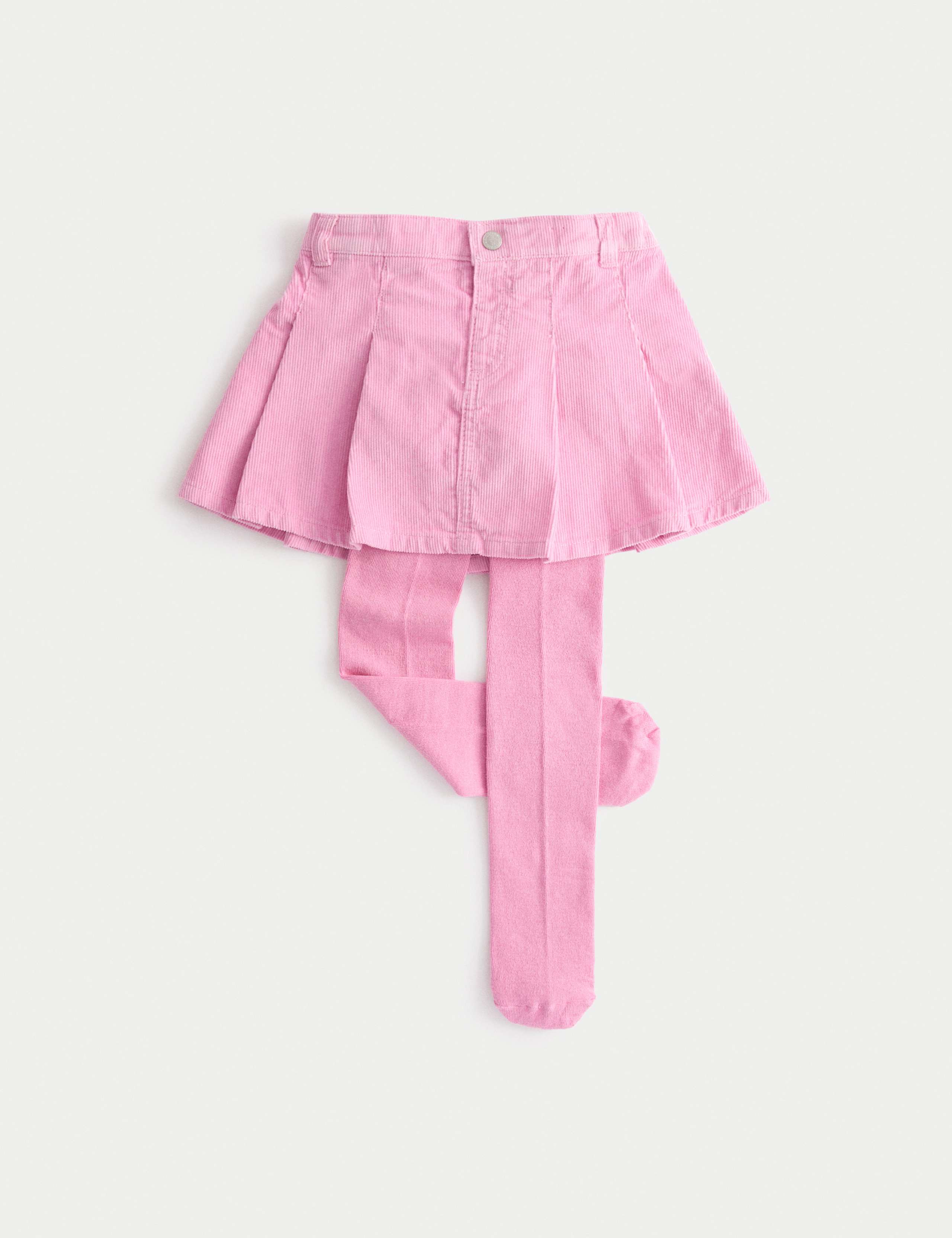 Cord Pleated Skirt With Tights (2-8 Yrs)