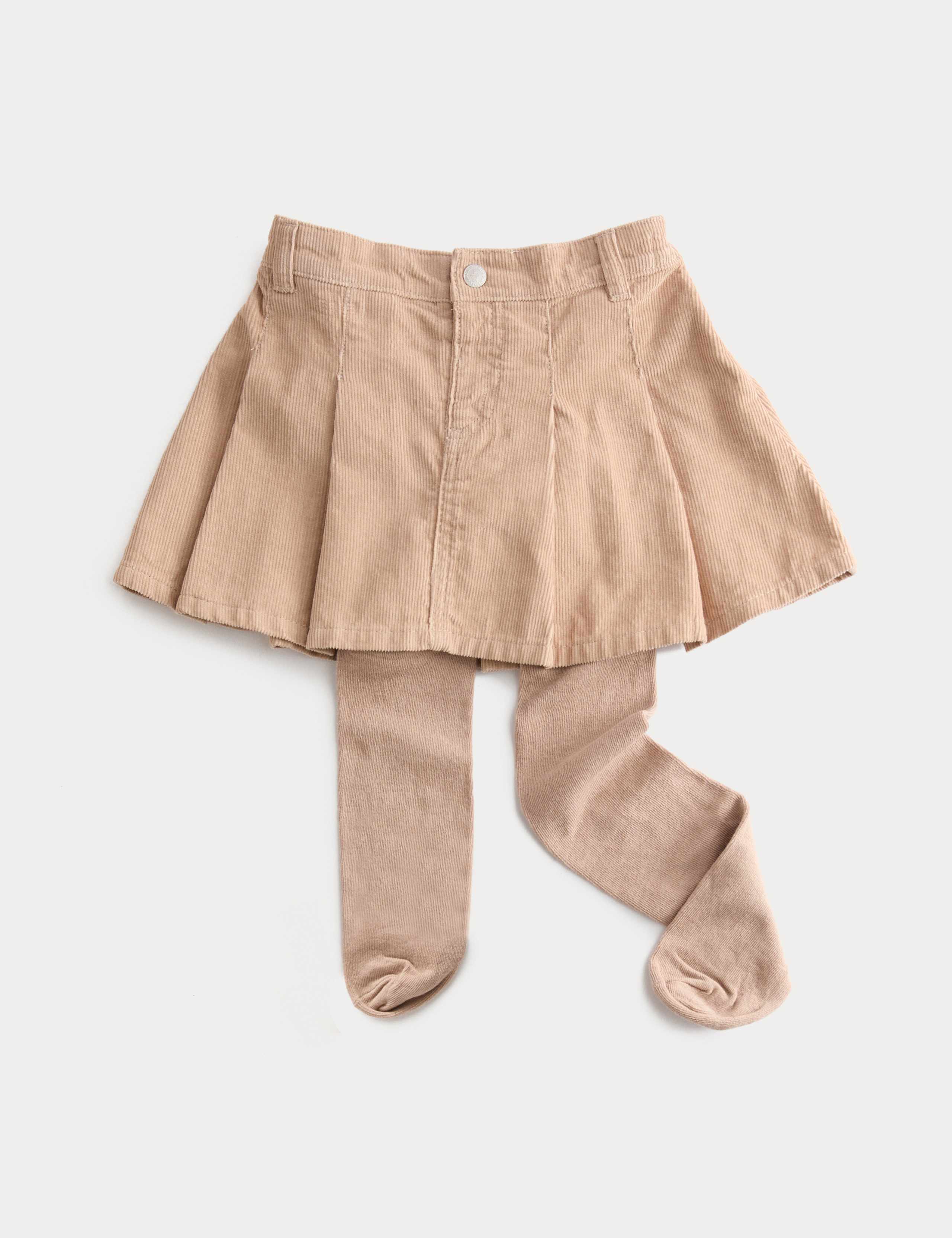 Cord Pleated Skirt With Tights (2-8 Yrs)