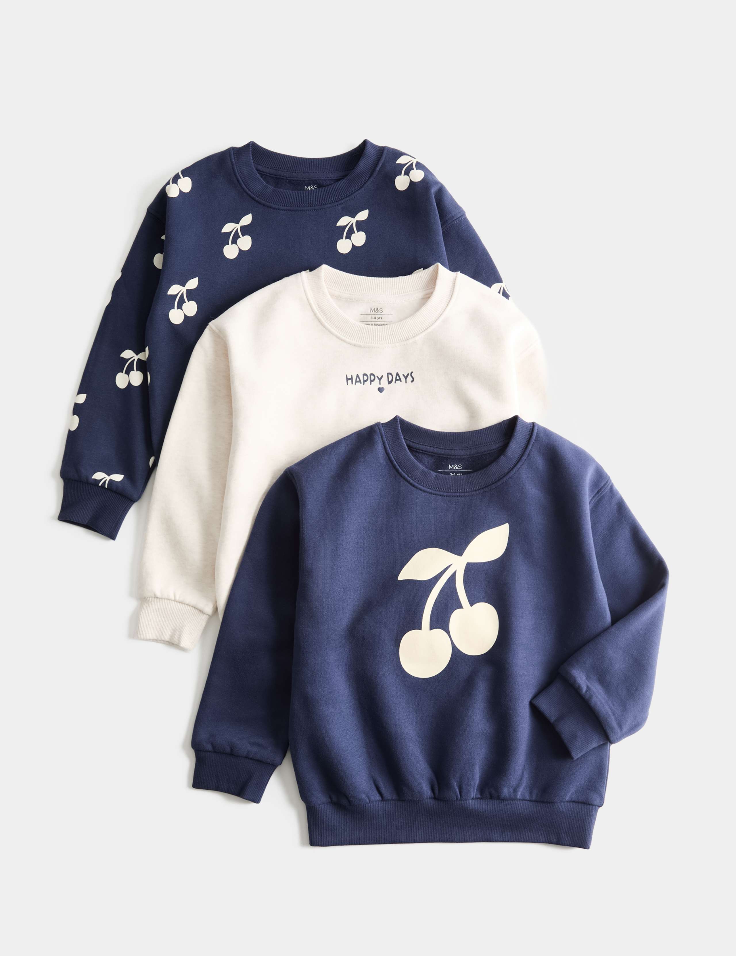 3 Pack Cotton Rich Cherry Sweatshirts (2-8 Yrs)